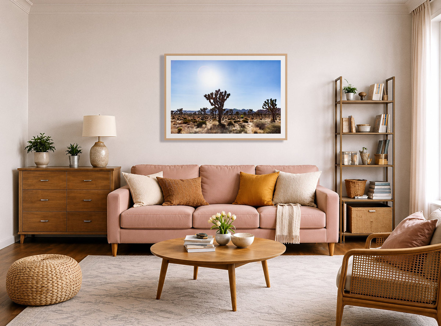 Framed photograph of Joshua Tree by Dylan Ozanich displayed on a wall