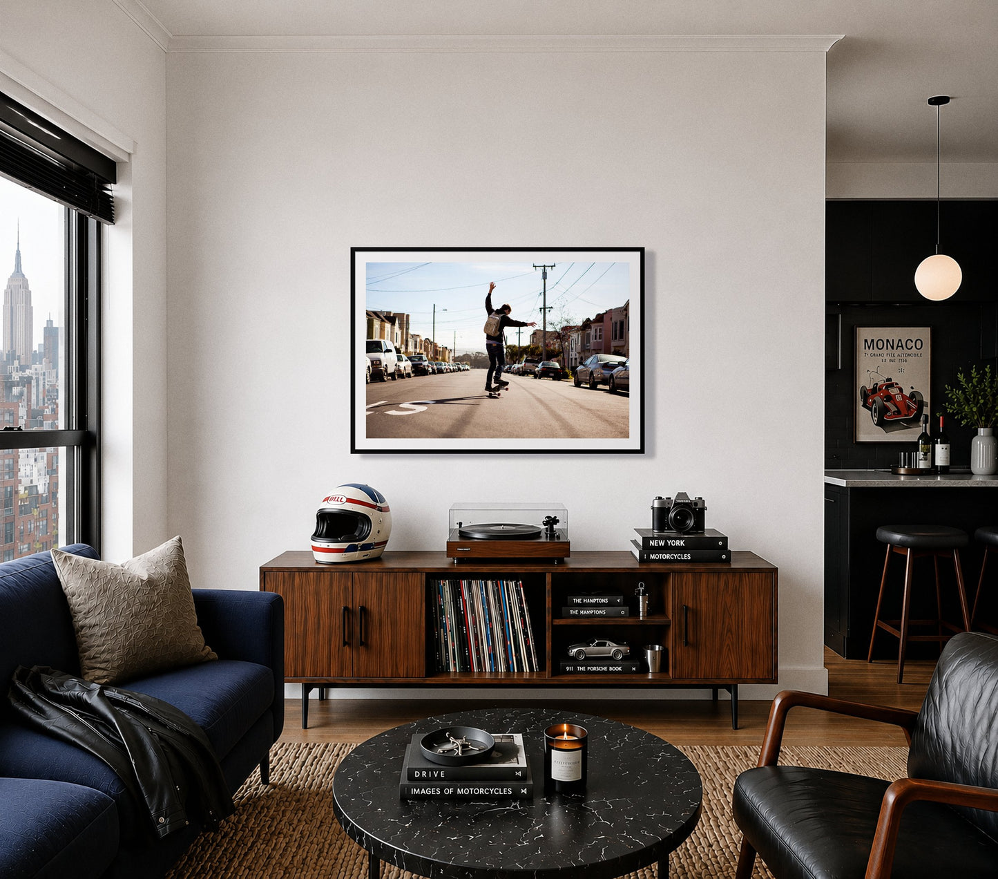Framed photograph of Noriega by Dylan Ozanich displayed on a wall