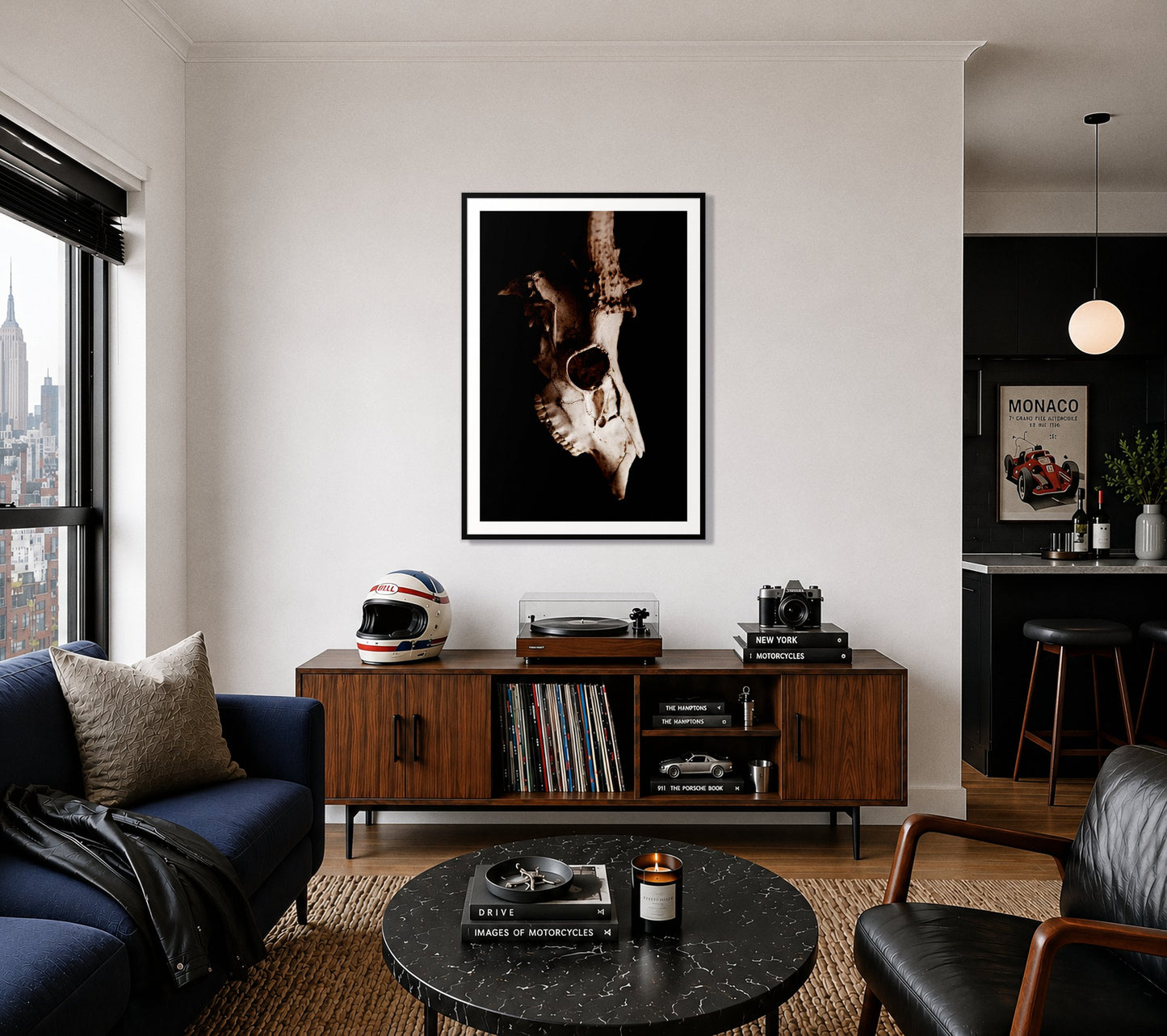 Framed photograph of Skull by Dylan Ozanich displayed on a wall