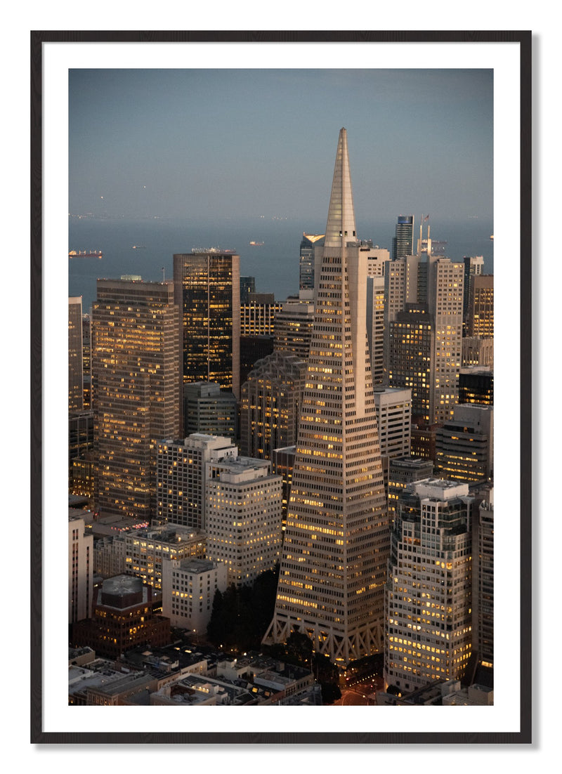 Transamerica San Francisco by Dylan Ozanich, framed with a 2-inch white border in black walnut hardwood