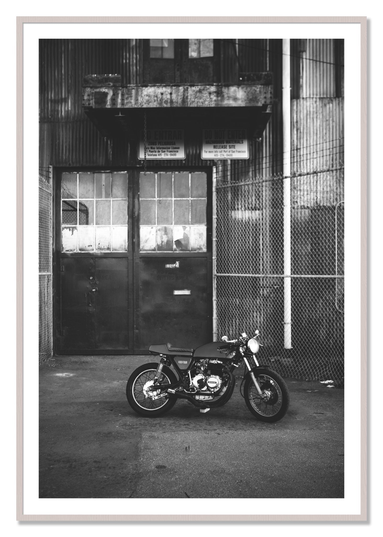 Framed photograph of 400Four by Dylan Ozanich, White Maple frame, Borders