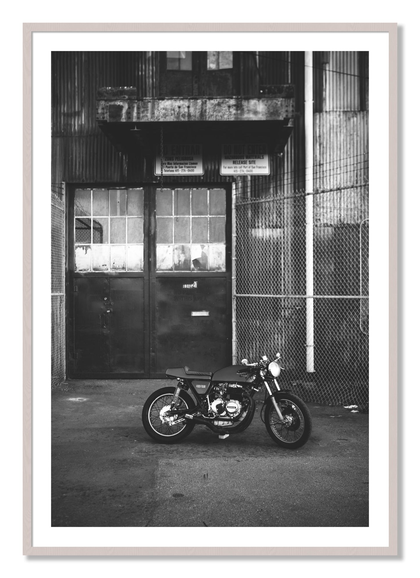 Framed photograph of 400Four by Dylan Ozanich, White Maple frame, Borders