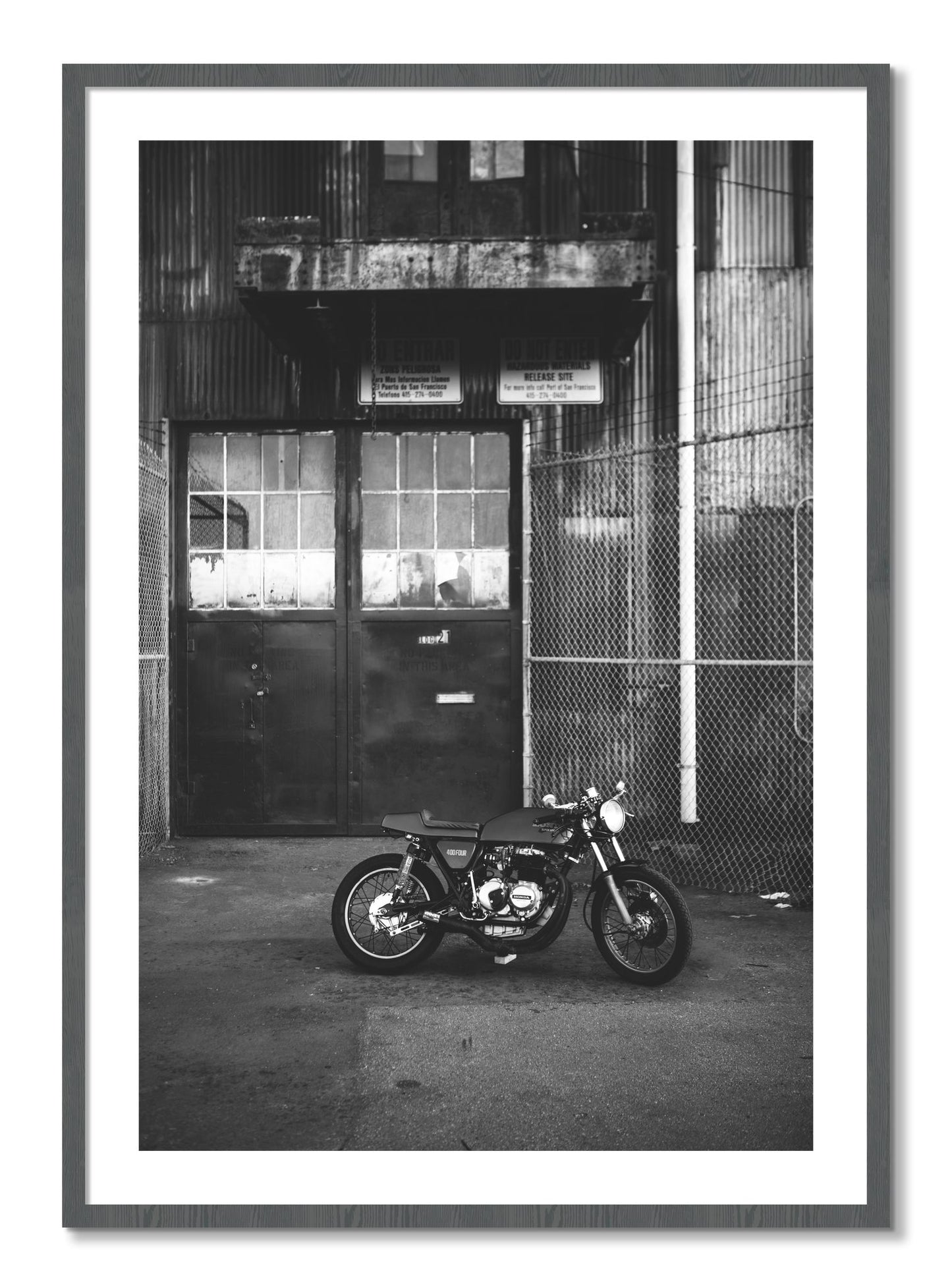 Framed photograph of 400Four by Dylan Ozanich, Grey frame, Borders