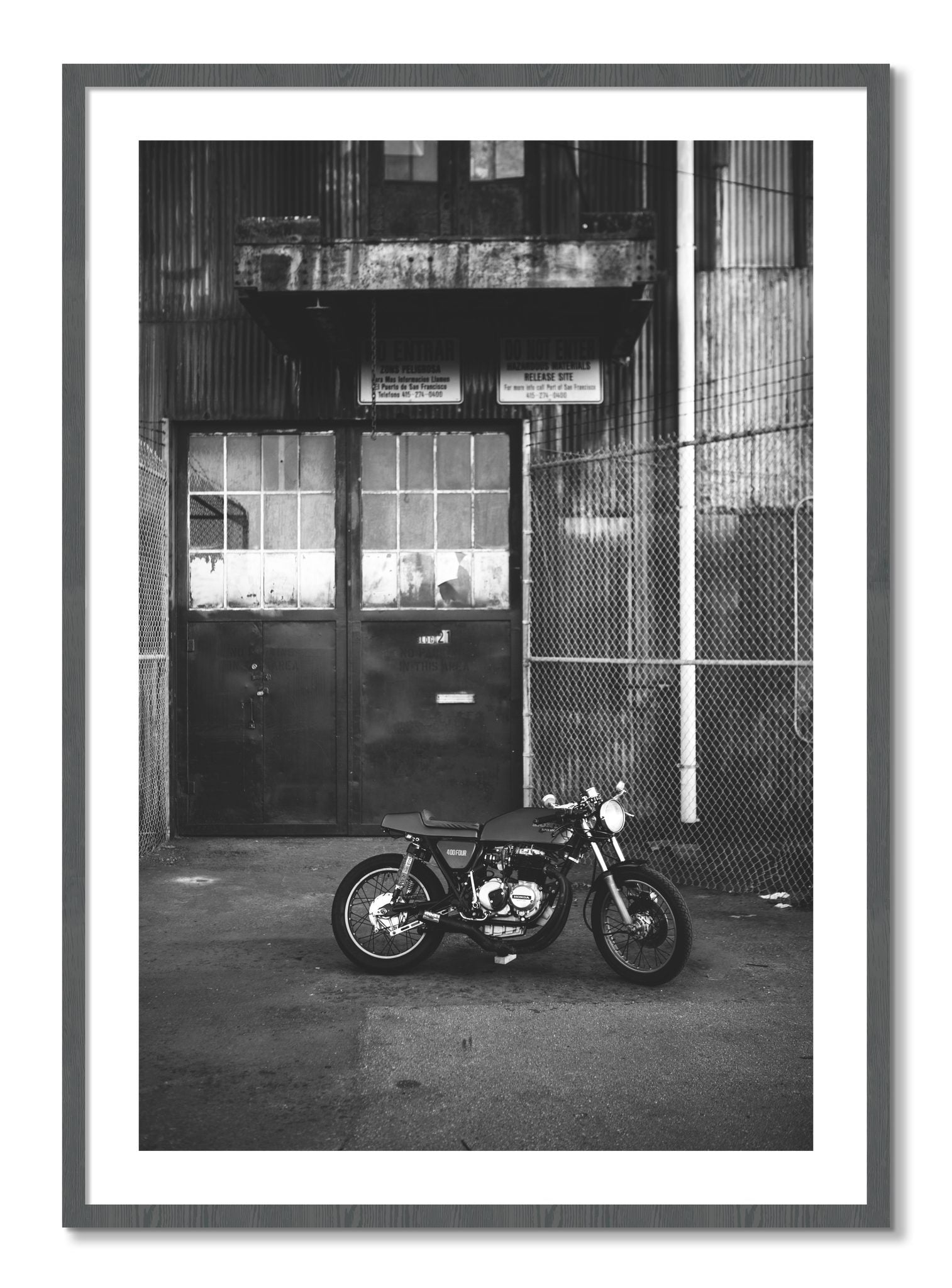 Framed photograph of 400Four by Dylan Ozanich, Grey frame, Borders