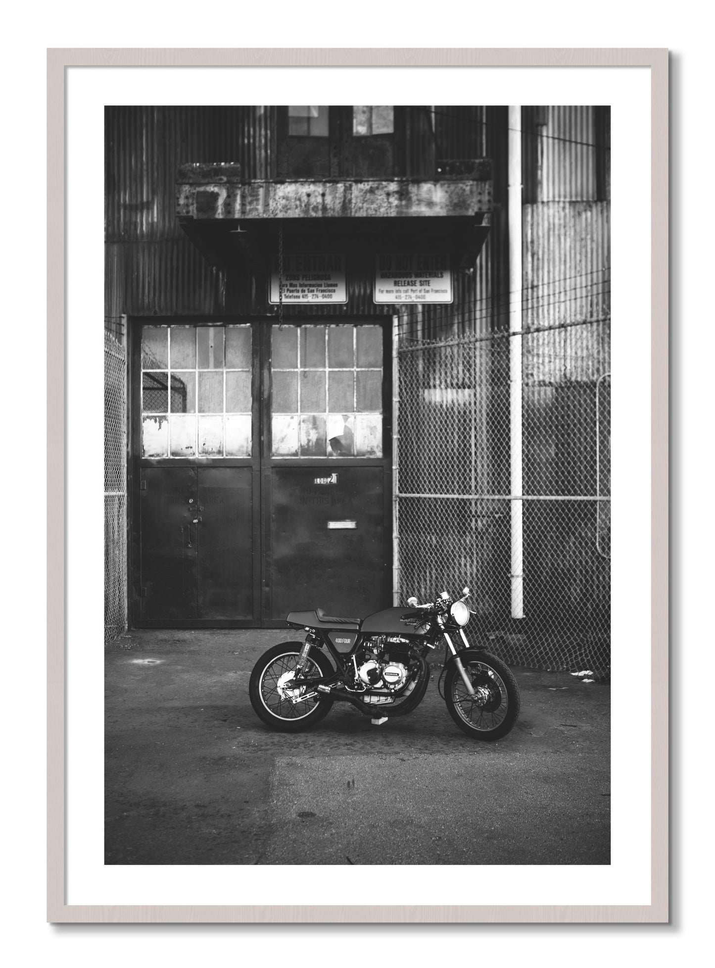 Framed photograph of 400Four by Dylan Ozanich, White Maple frame, Borders