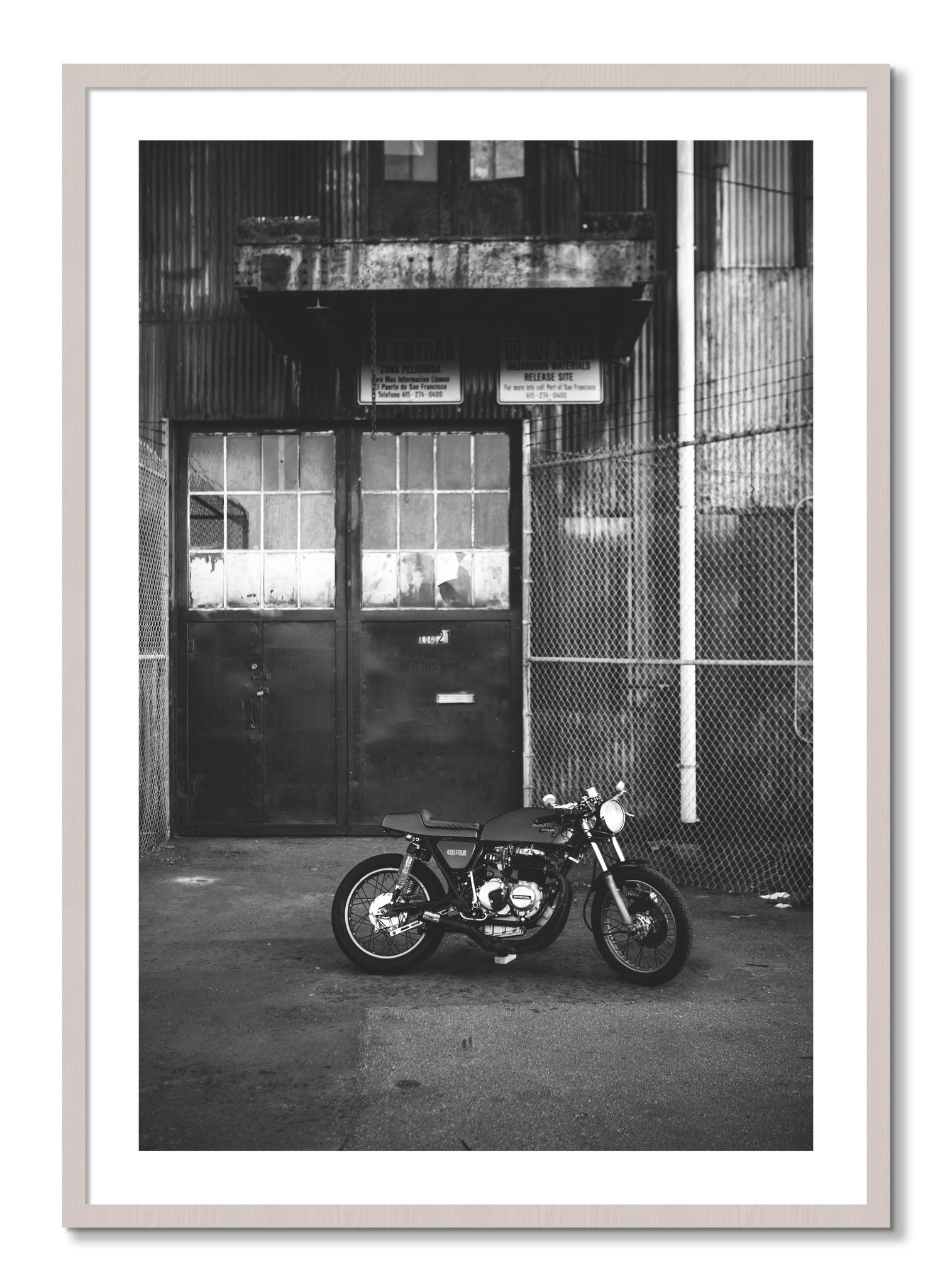 Framed photograph of 400Four by Dylan Ozanich, White Maple frame, Borders