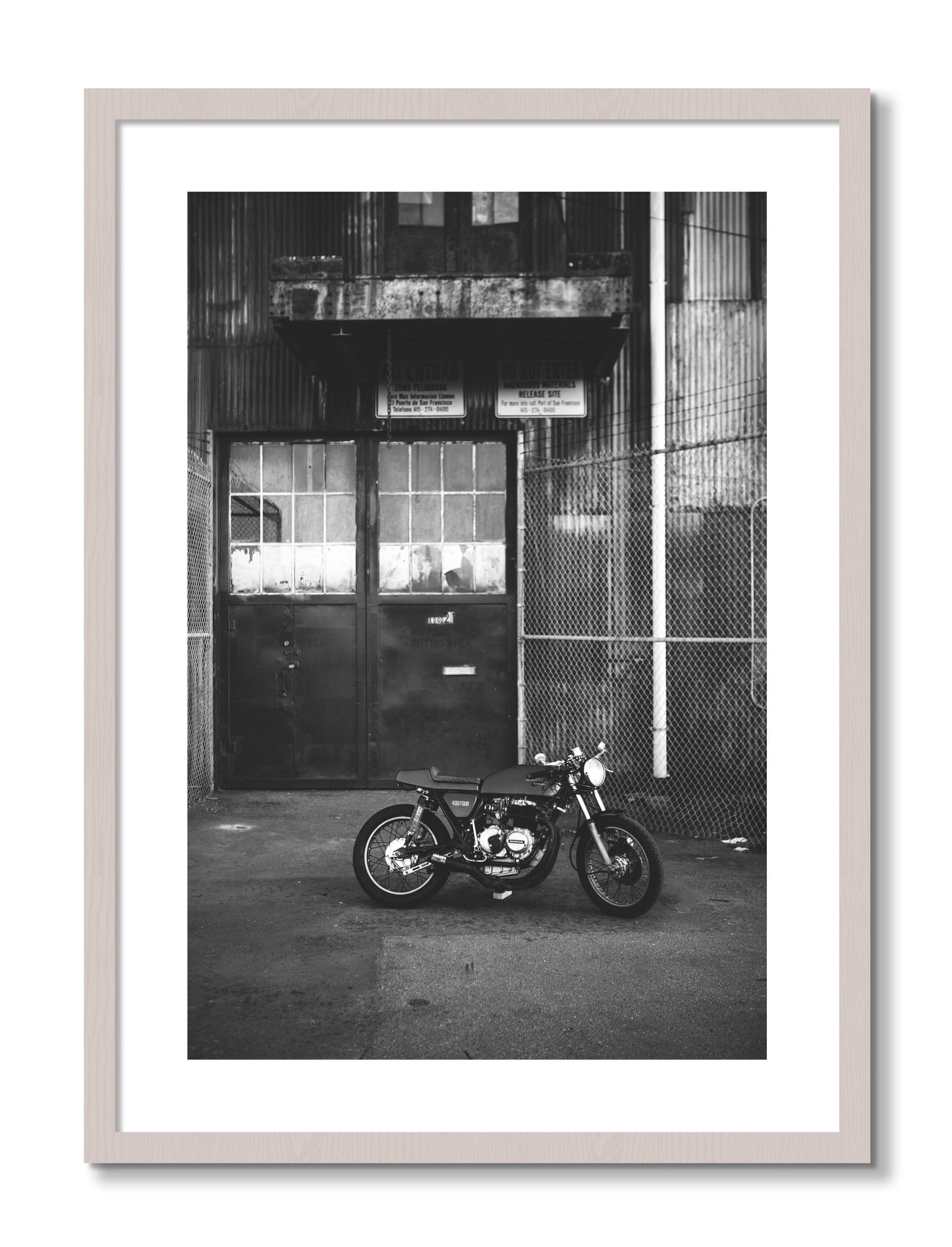 Framed photograph of 400Four by Dylan Ozanich, White Maple frame, Borders