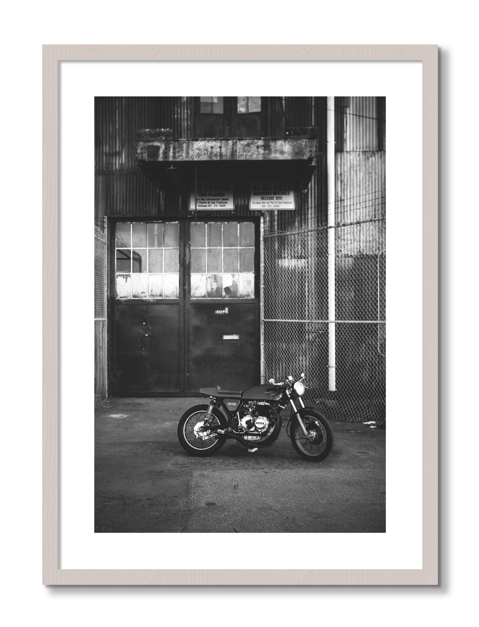 Framed photograph of 400Four by Dylan Ozanich, White Maple frame, Borders