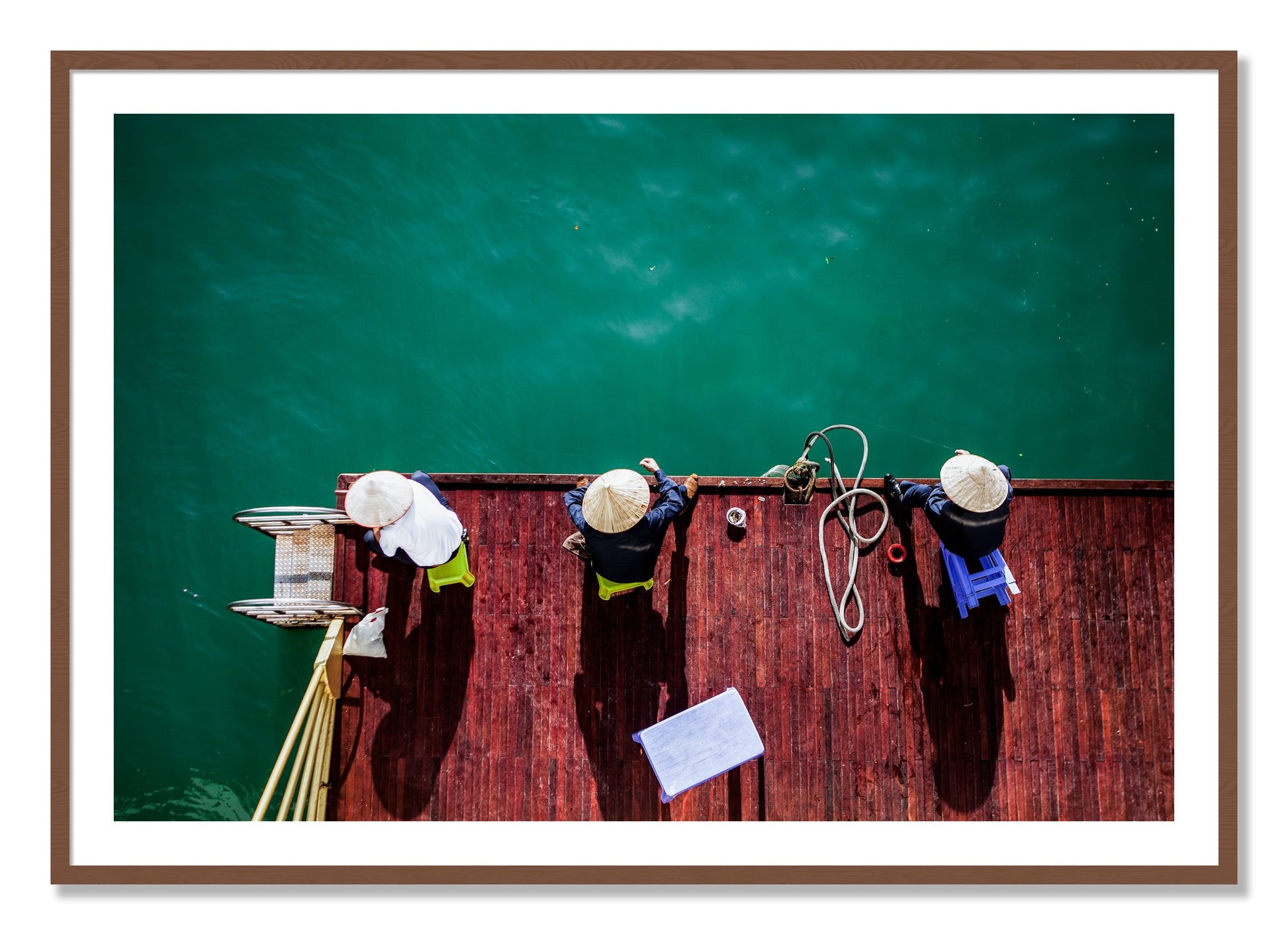 Framed photograph of Afternoon Ritual by Dylan Ozanich, Walnut frame, Borders