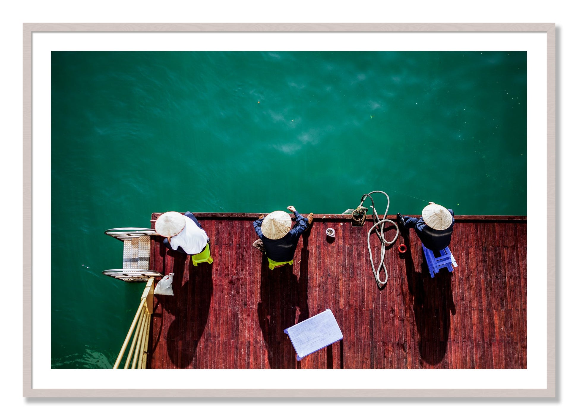Framed photograph of Afternoon Ritual by Dylan Ozanich, White Maple frame, Borders