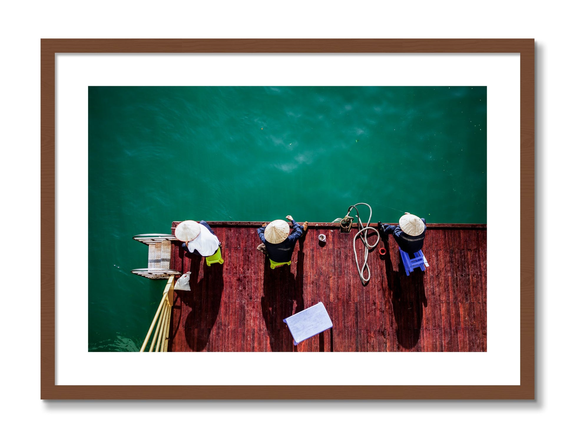 Framed photograph of Afternoon Ritual by Dylan Ozanich, Walnut frame, Borders