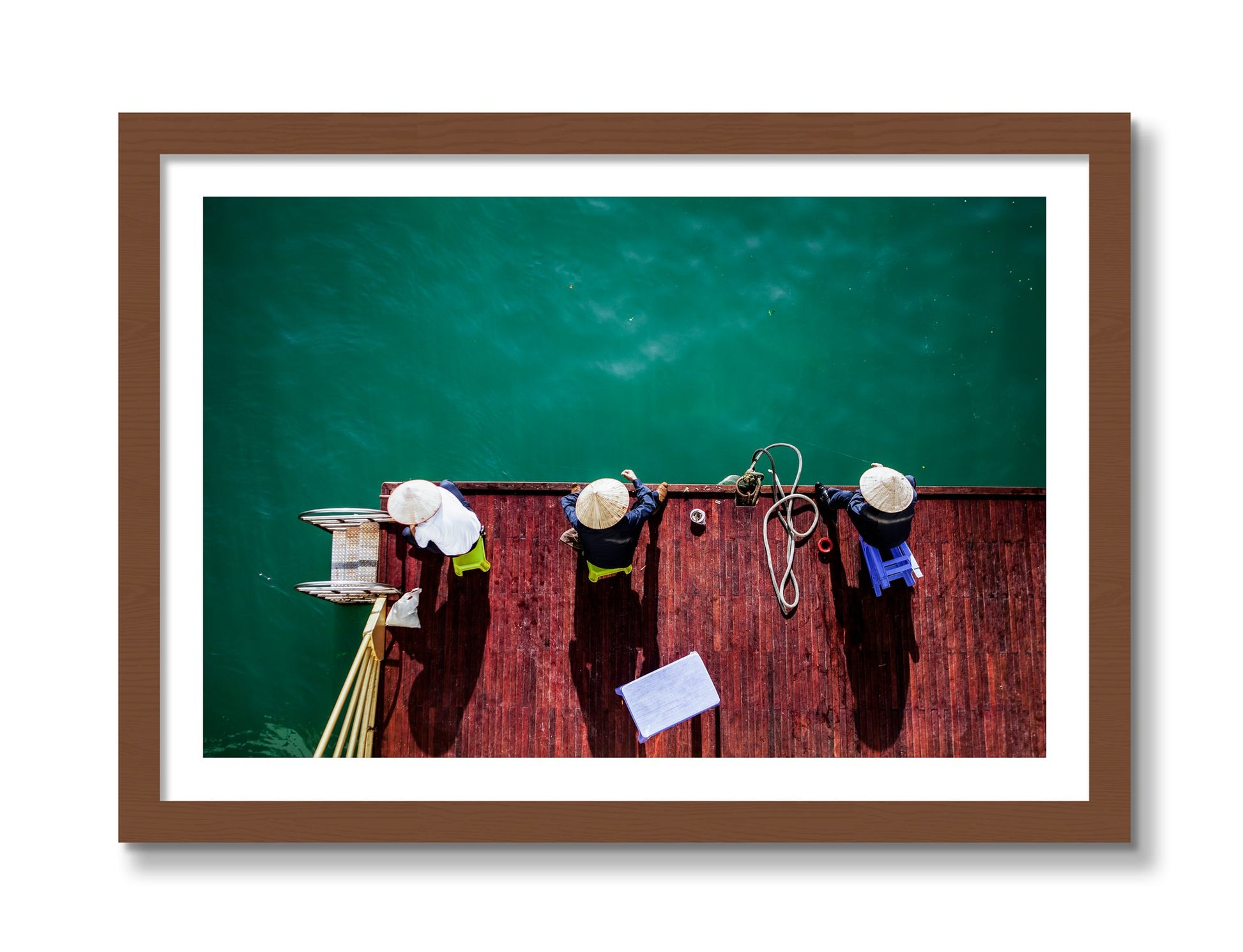 Framed photograph of Afternoon Ritual by Dylan Ozanich, Walnut frame, Borders