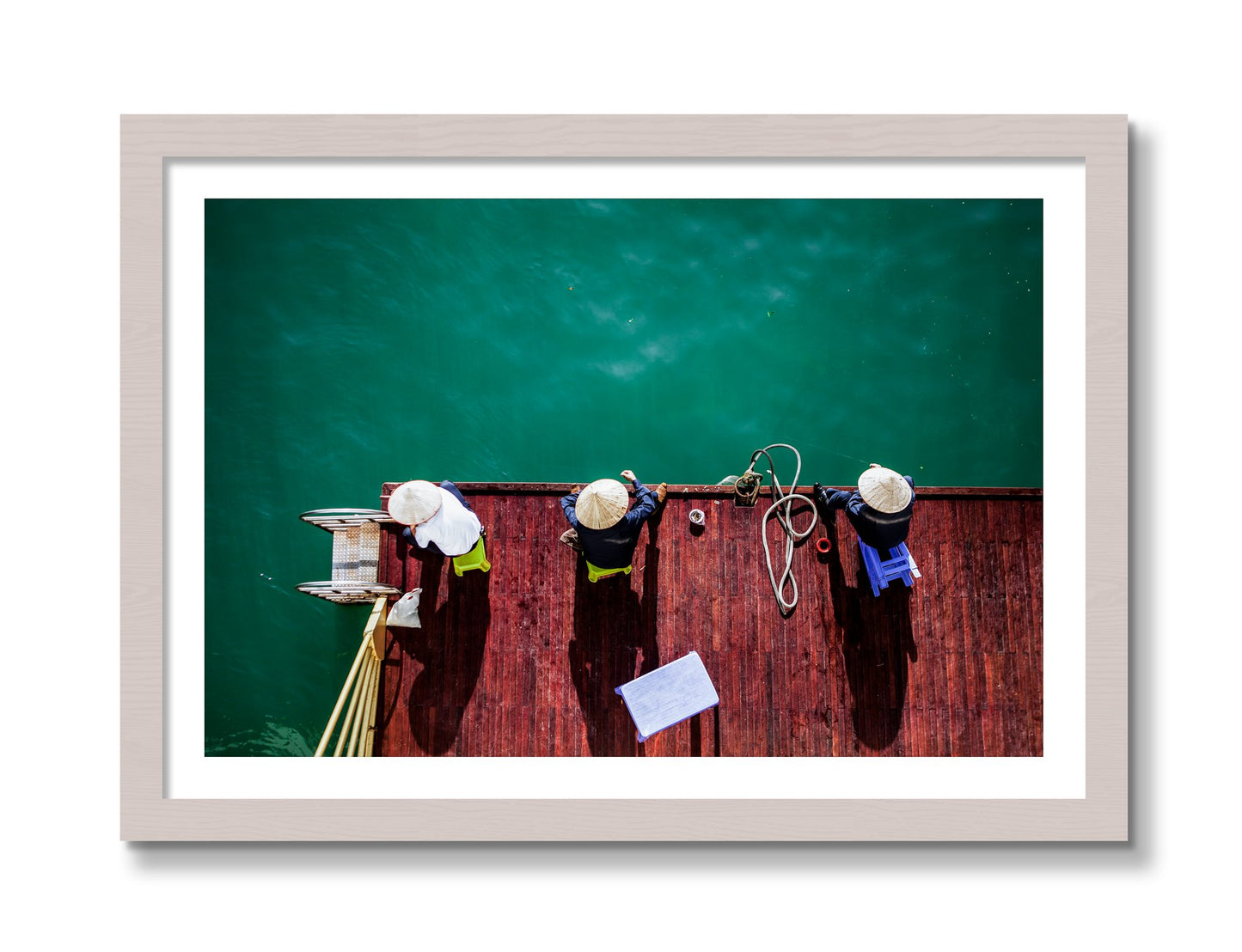 Framed photograph of Afternoon Ritual by Dylan Ozanich, White Maple frame, Borders
