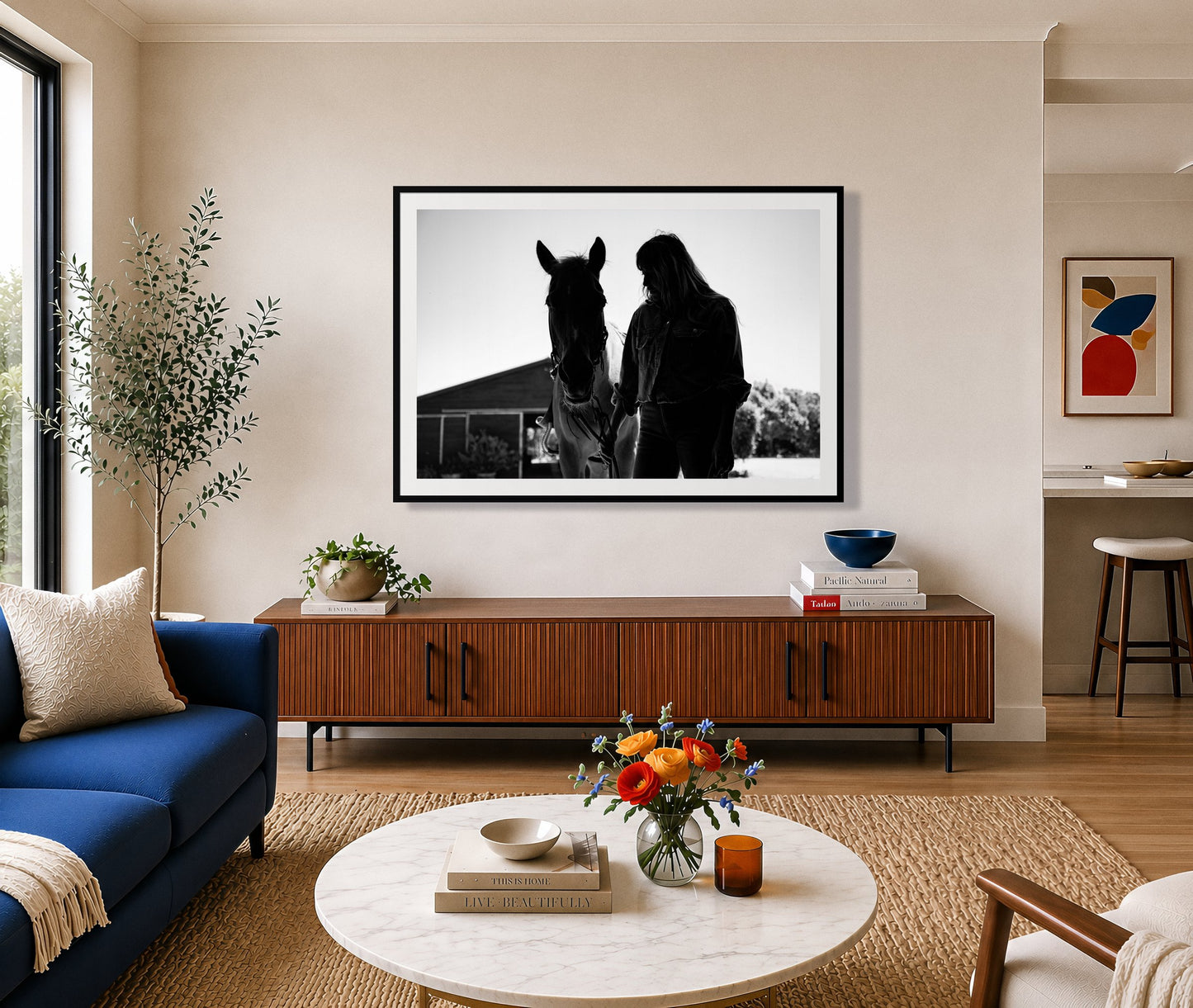 Framed photograph of American Quarter Horse by Dylan Ozanich displayed on a wall
