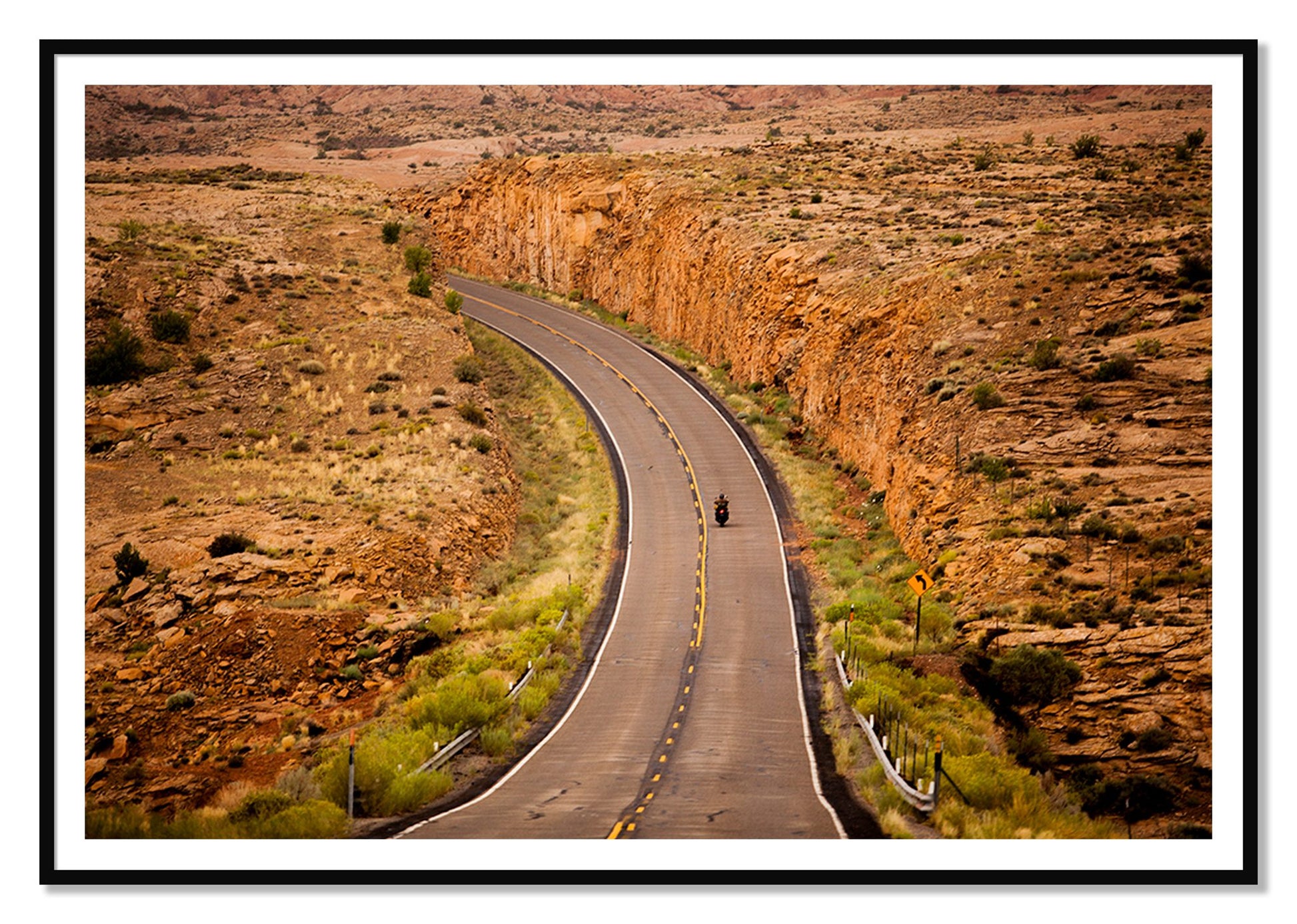 Around The Turn by Dylan Ozanich, 48×72 print with a White Border in a Black frame