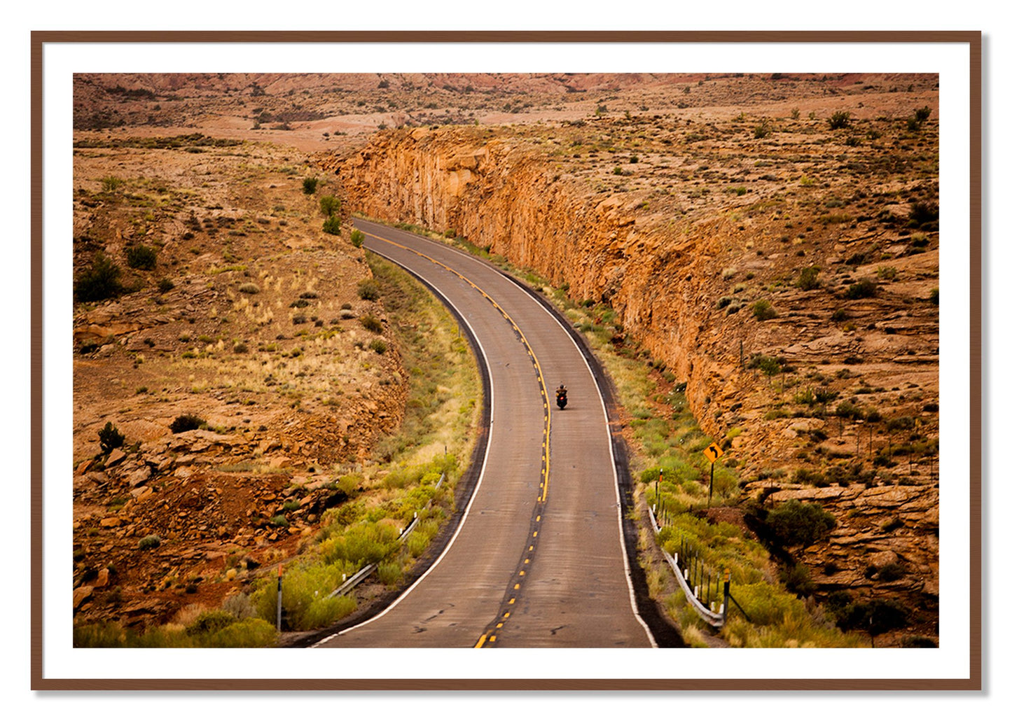 Framed photograph of Around The Turn by Dylan Ozanich, Walnut frame, Borders