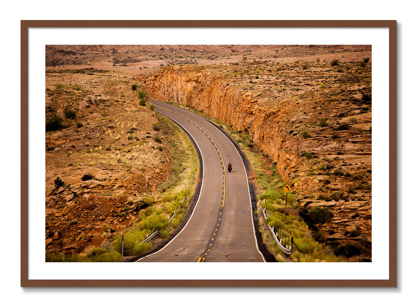 Framed photograph of Around The Turn by Dylan Ozanich, Walnut frame, Borders
