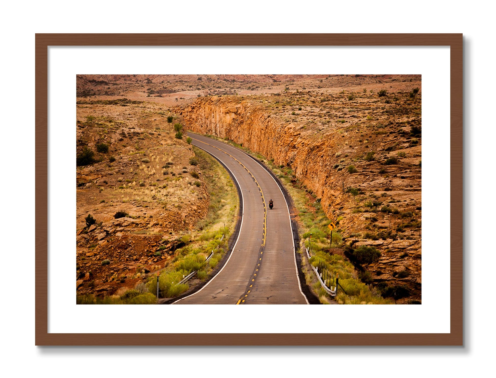 Framed photograph of Around The Turn by Dylan Ozanich, Walnut frame, Borders
