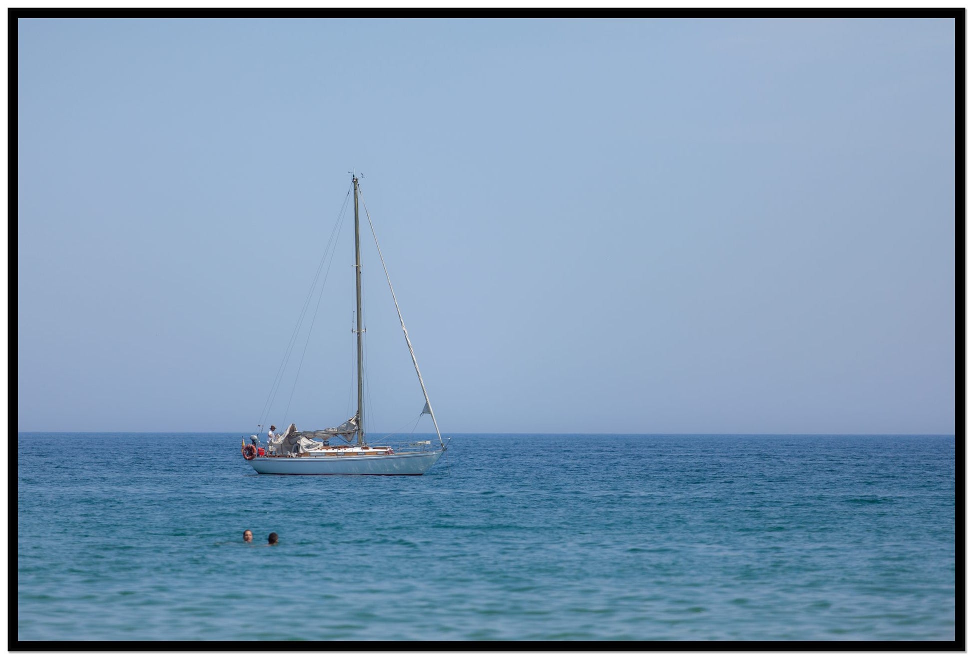 Barcelona Sea by Dylan Ozanich, 48×72 Full Bleed Print in a Black frame