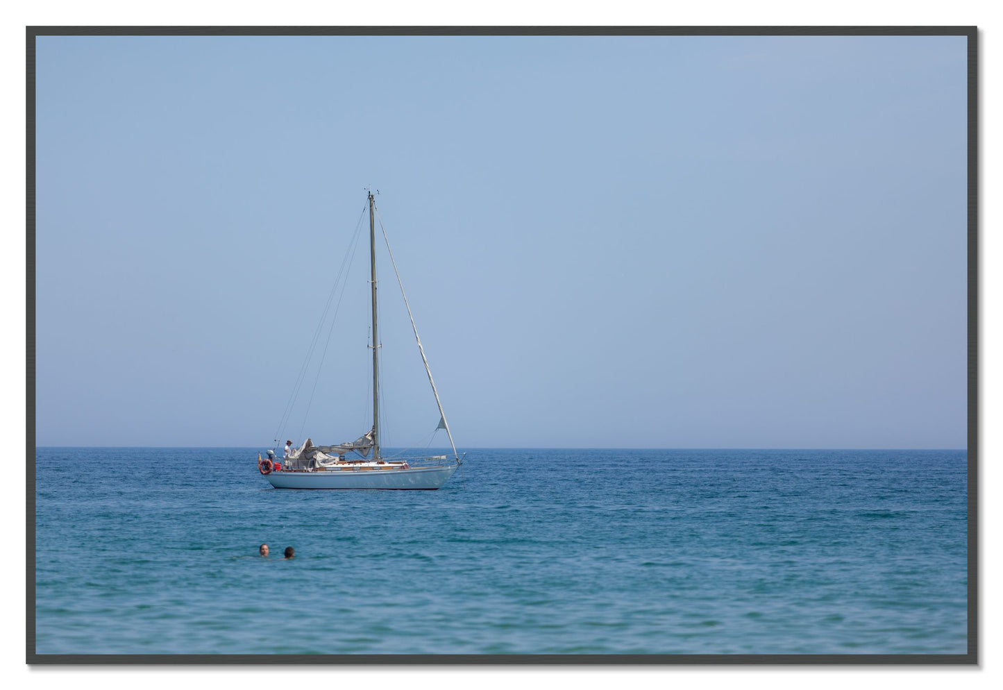 Barcelona Sea by Dylan Ozanich, 48×72 Full Bleed Print in a Grey frame