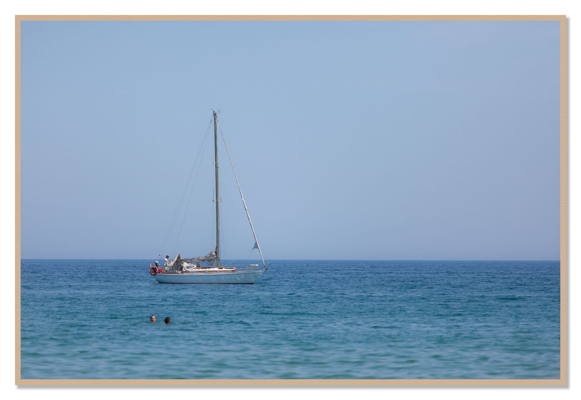 Barcelona Sea by Dylan Ozanich, 48×72 Full Bleed Print in an Oak frame