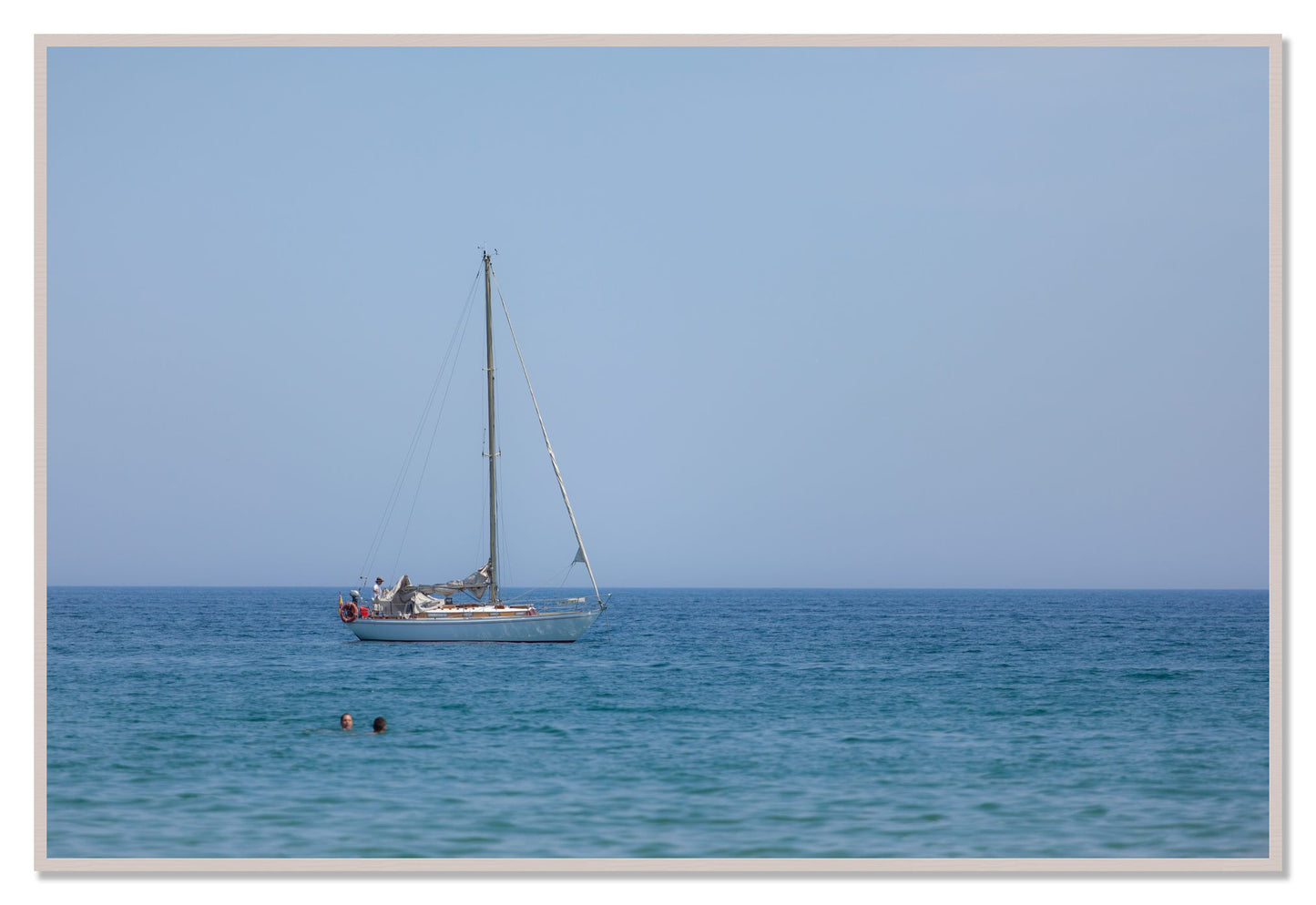 Barcelona Sea by Dylan Ozanich, 48×72 Full Bleed Print in a White Maple frame