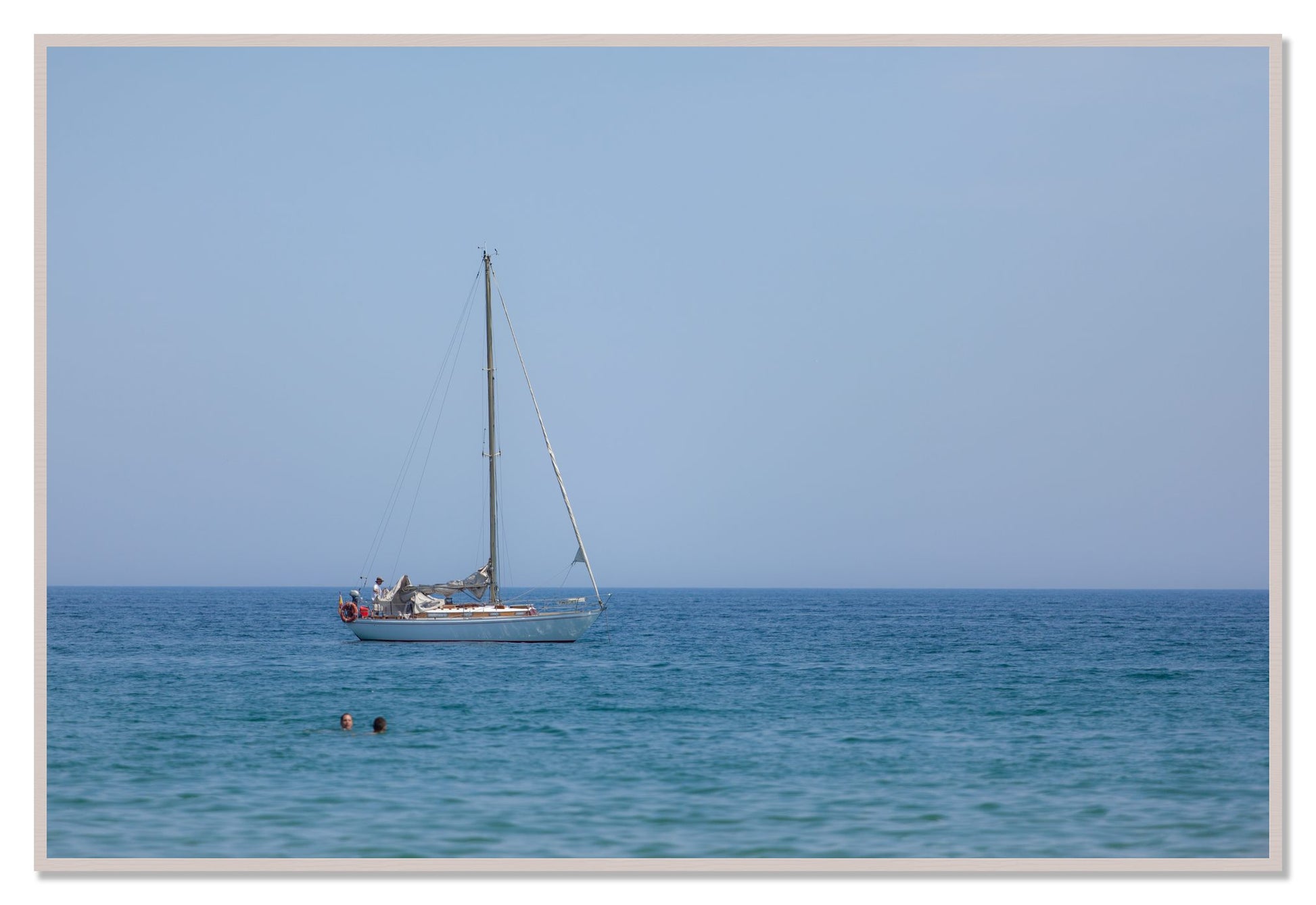 Barcelona Sea by Dylan Ozanich, 48×72 Full Bleed Print in a White Maple frame