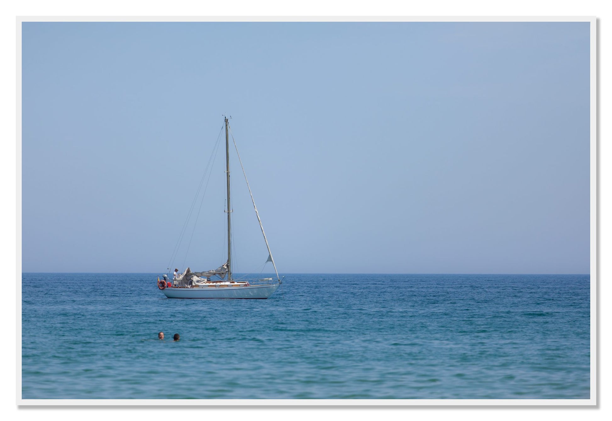Barcelona Sea by Dylan Ozanich, 48×72 Full Bleed Print in a White frame