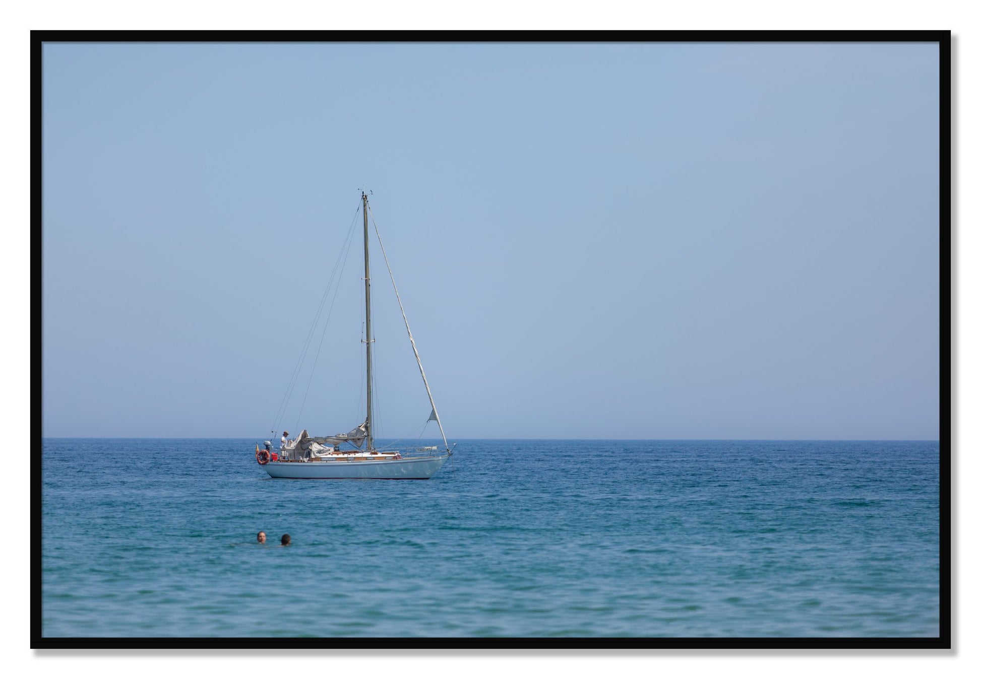 Framed photograph of Barcelona Sea by Dylan Ozanich, Black frame, Full Bleed