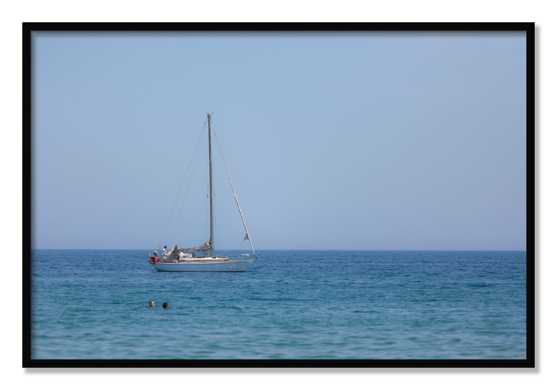 Framed photograph of Barcelona Sea by Dylan Ozanich, Black frame, Full Bleed