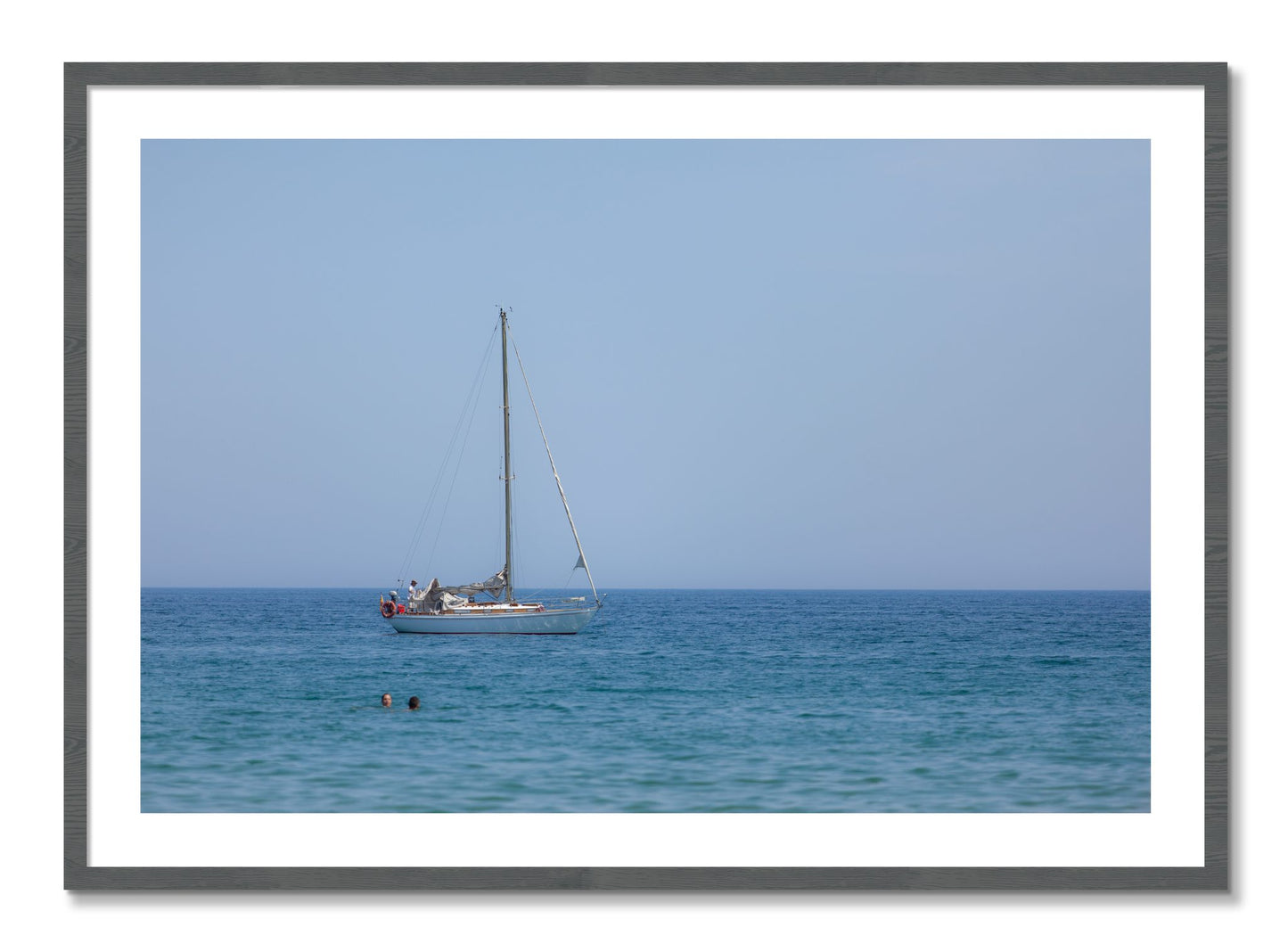 Framed photograph of Barcelona Sea by Dylan Ozanich, Grey frame, Borders