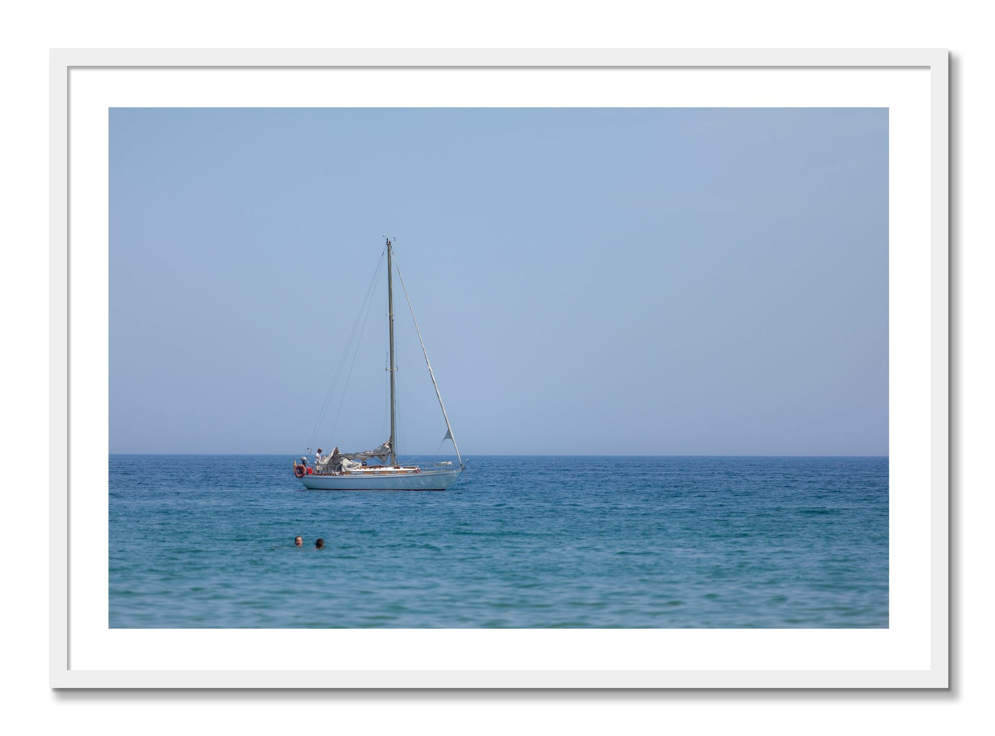 Framed photograph of Barcelona Sea by Dylan Ozanich, White frame, Borders