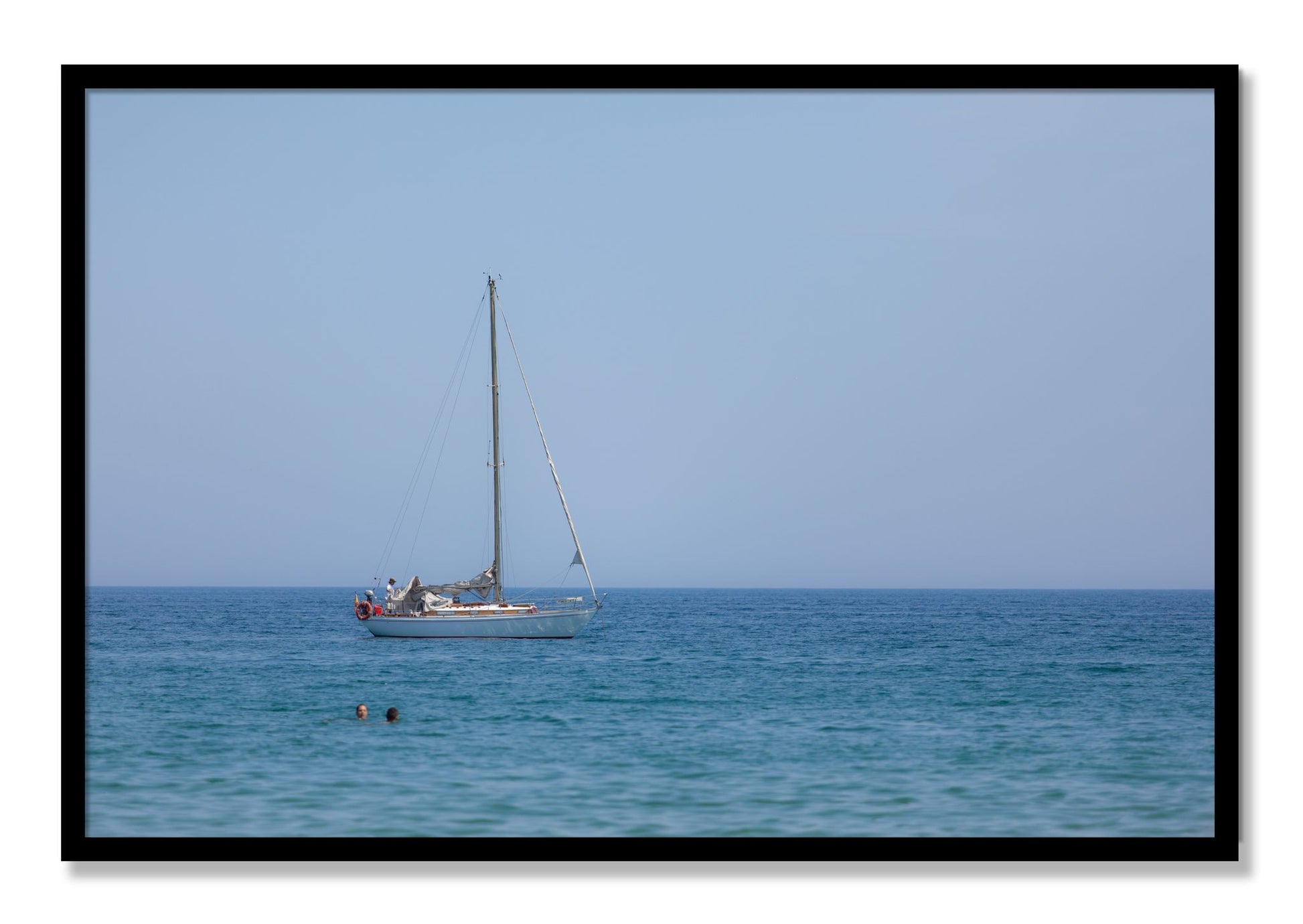 Framed photograph of Barcelona Sea by Dylan Ozanich, Black frame, Full Bleed