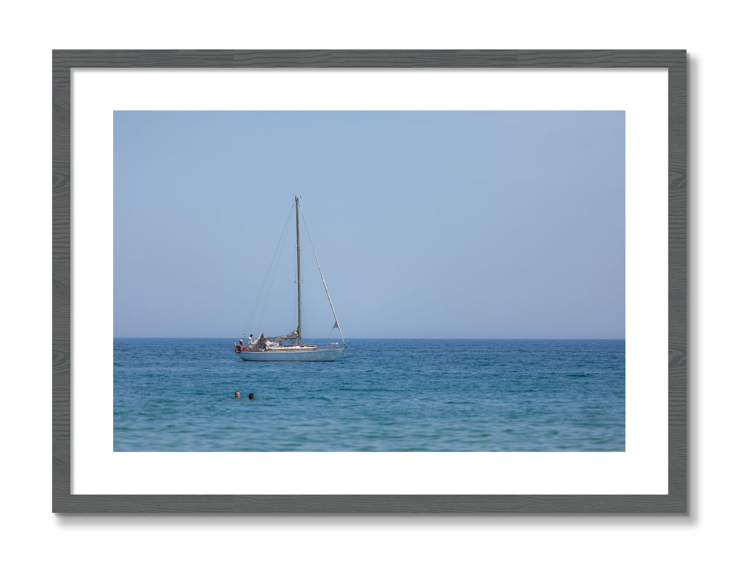 Framed photograph of Barcelona Sea by Dylan Ozanich, Grey frame, Borders