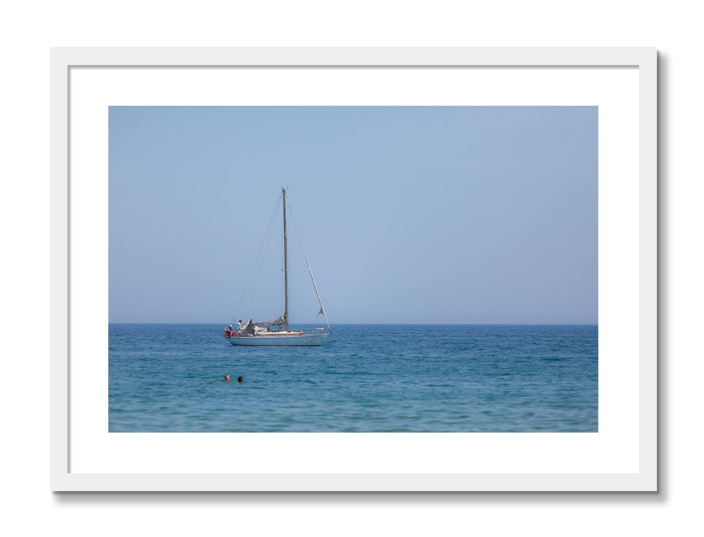 Framed photograph of Barcelona Sea by Dylan Ozanich, White frame, Borders