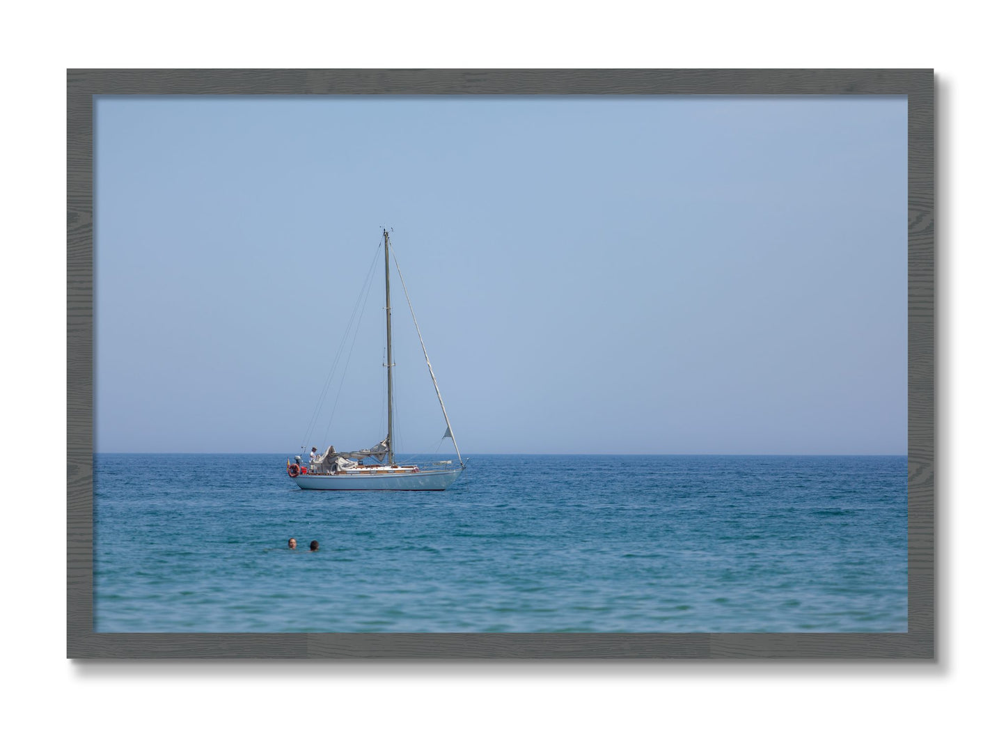 Framed photograph of Barcelona Sea by Dylan Ozanich, Grey frame, Full Bleed