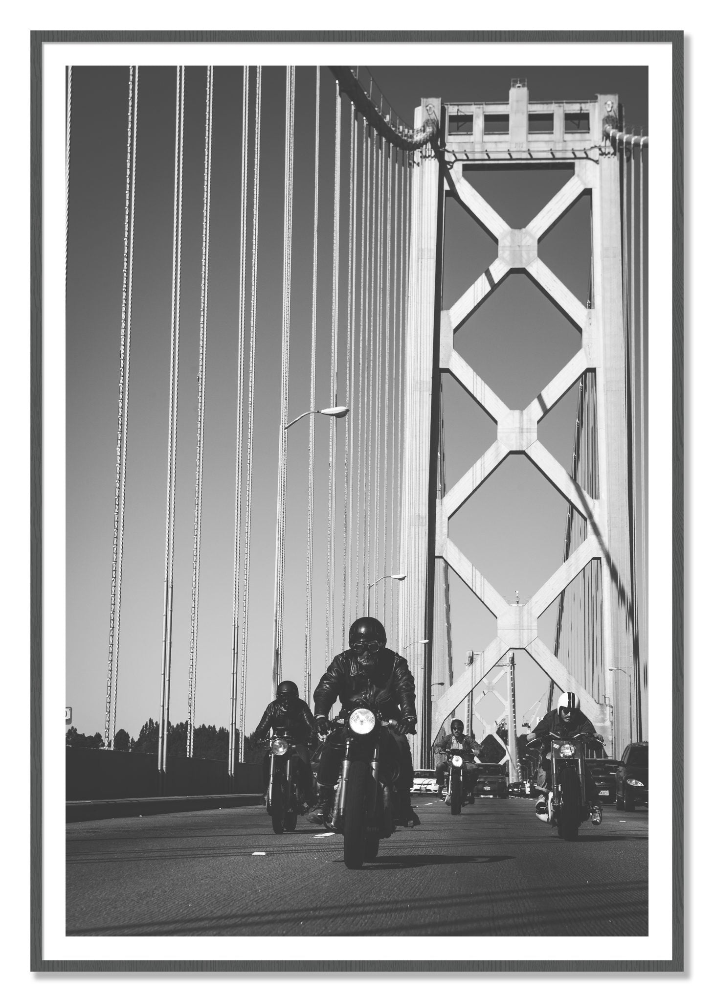 Bay Bridge Boys by Dylan Ozanich, 48×72 print with a White Border in a Grey frame