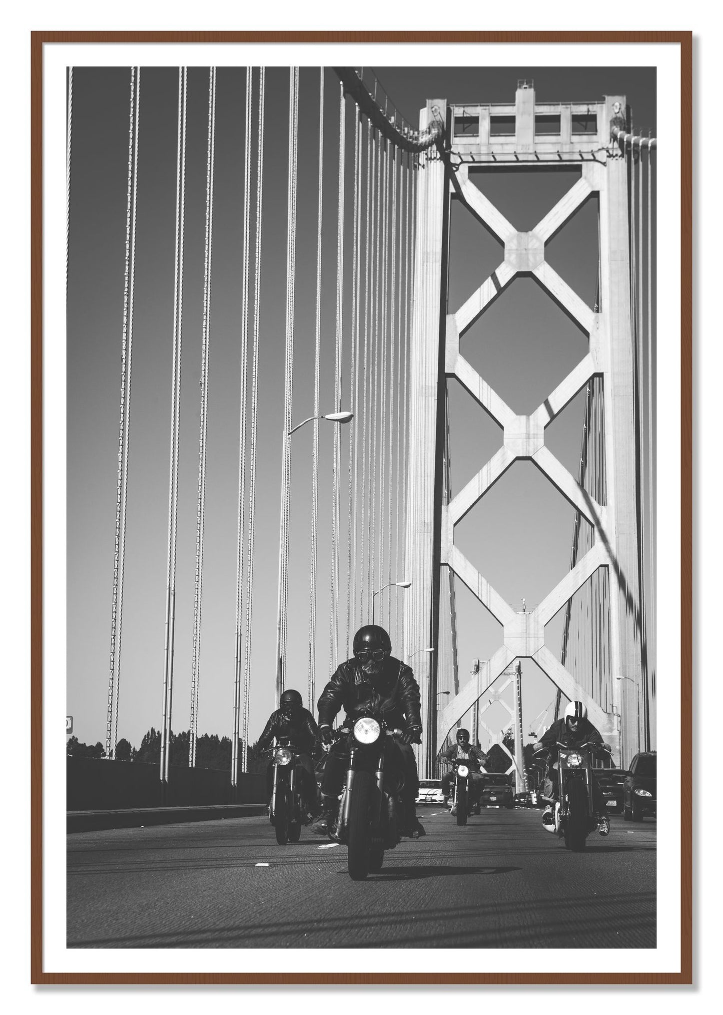 Bay Bridge Boys by Dylan Ozanich, 48×72 print with a White Border in a Walnut frame