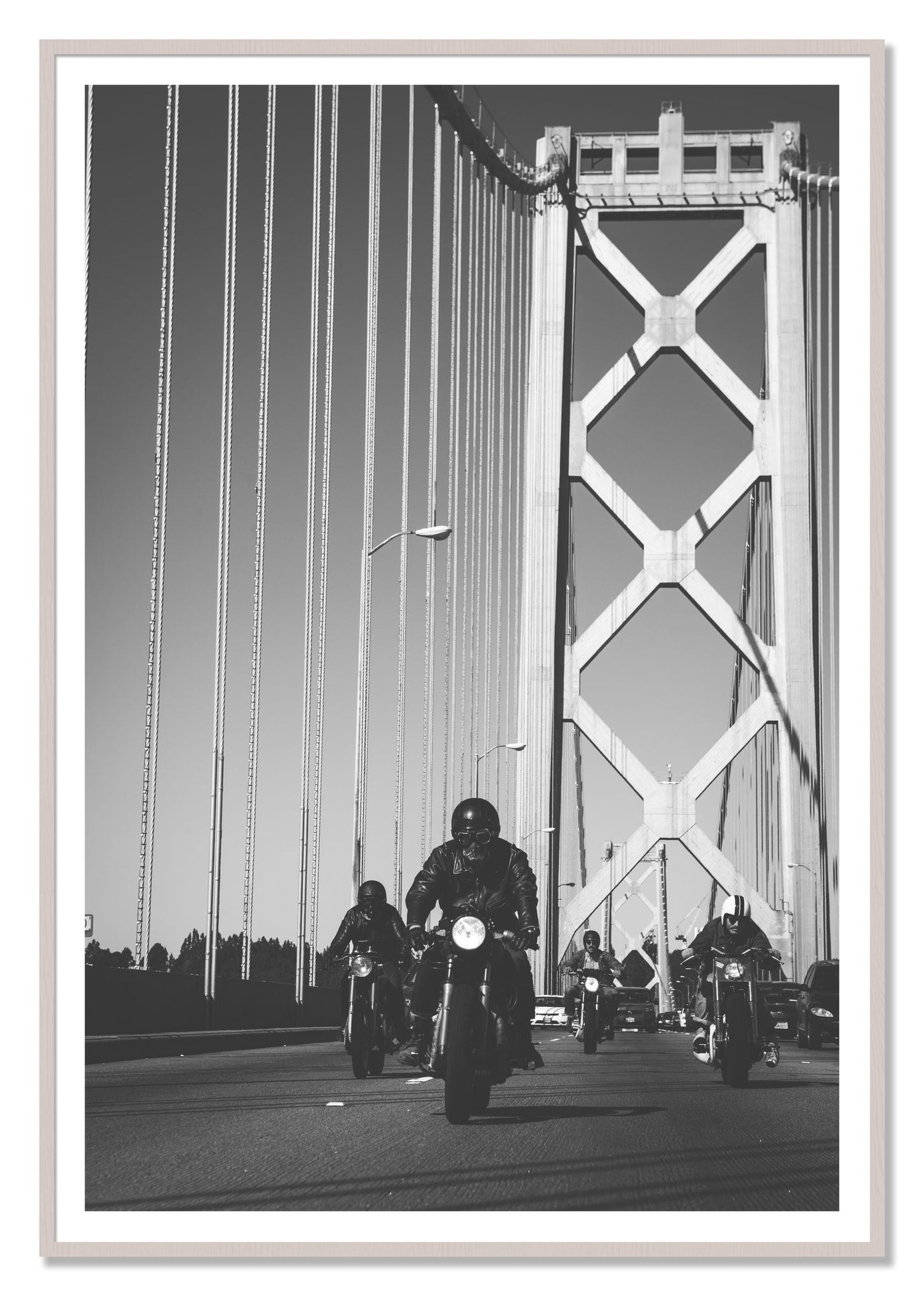 Bay Bridge Boys by Dylan Ozanich, 48×72 print with a White Border in a White Maple frame