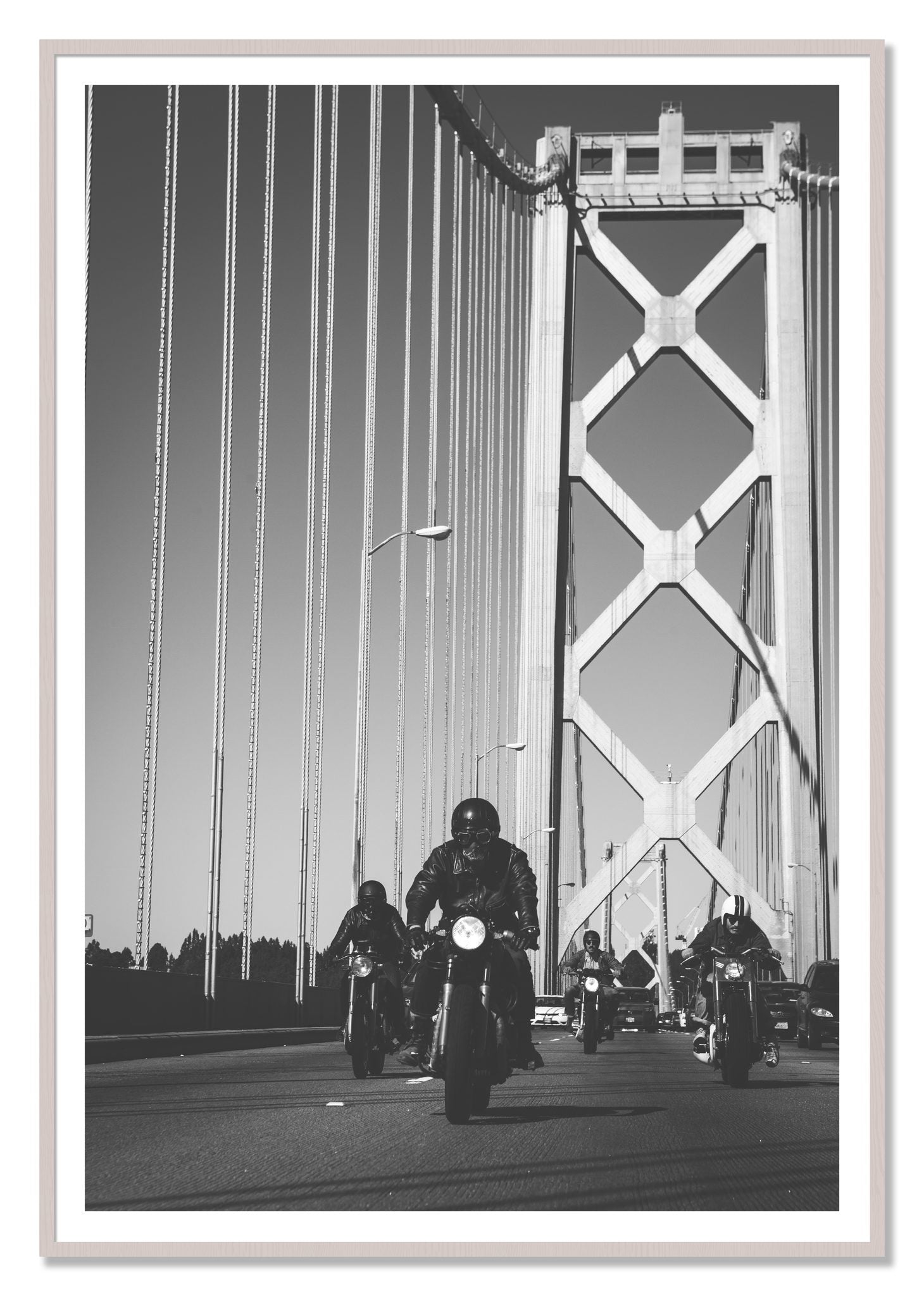 Bay Bridge Boys by Dylan Ozanich, 48×72 print with a White Border in a White Maple frame