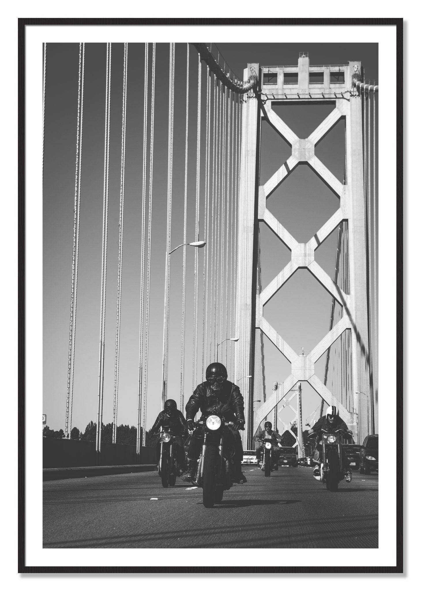 Framed photograph of Bay Bridge Boys by Dylan Ozanich, Black Walnut frame, Borders