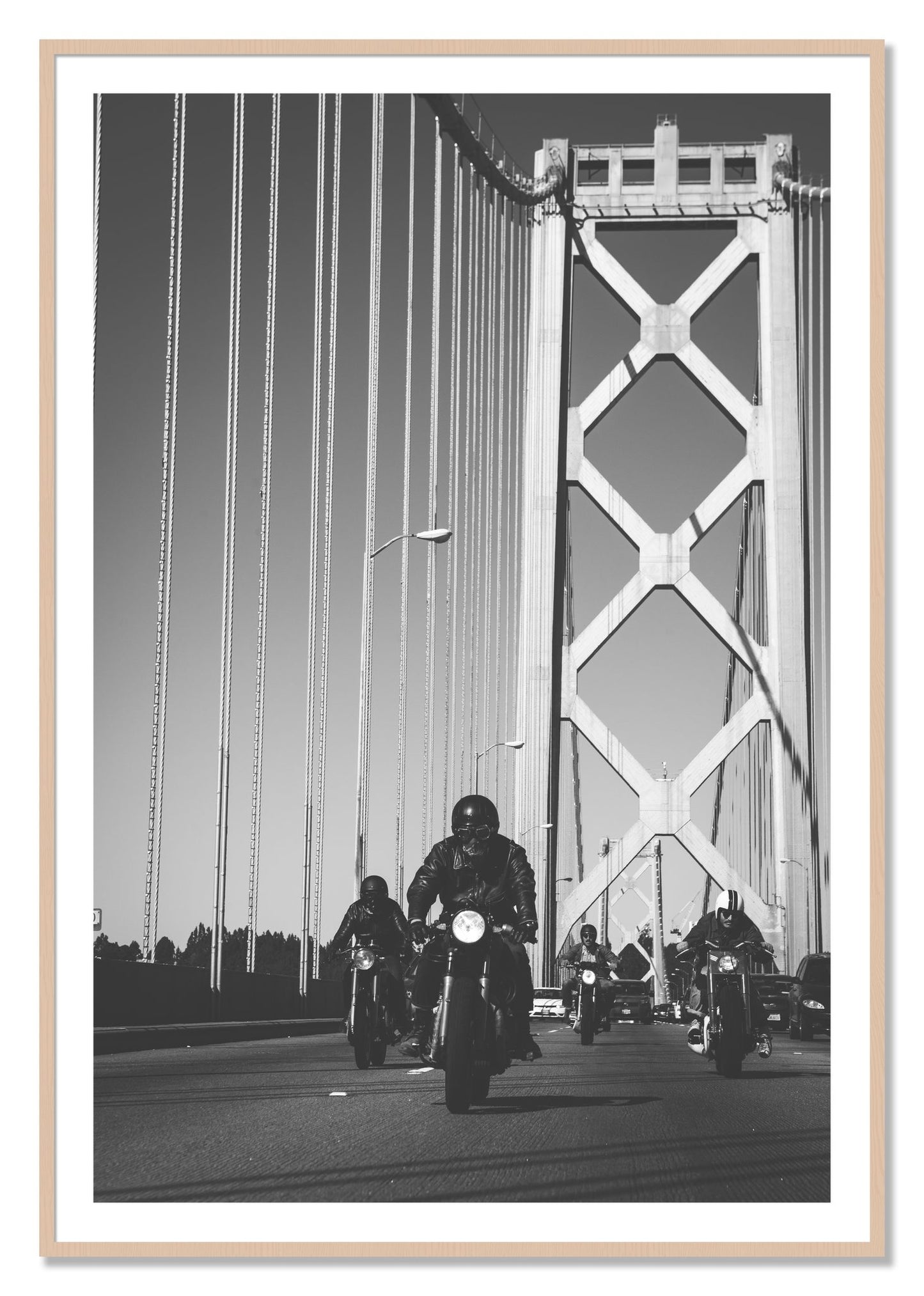 Framed photograph of Bay Bridge Boys by Dylan Ozanich, Maple frame, Borders