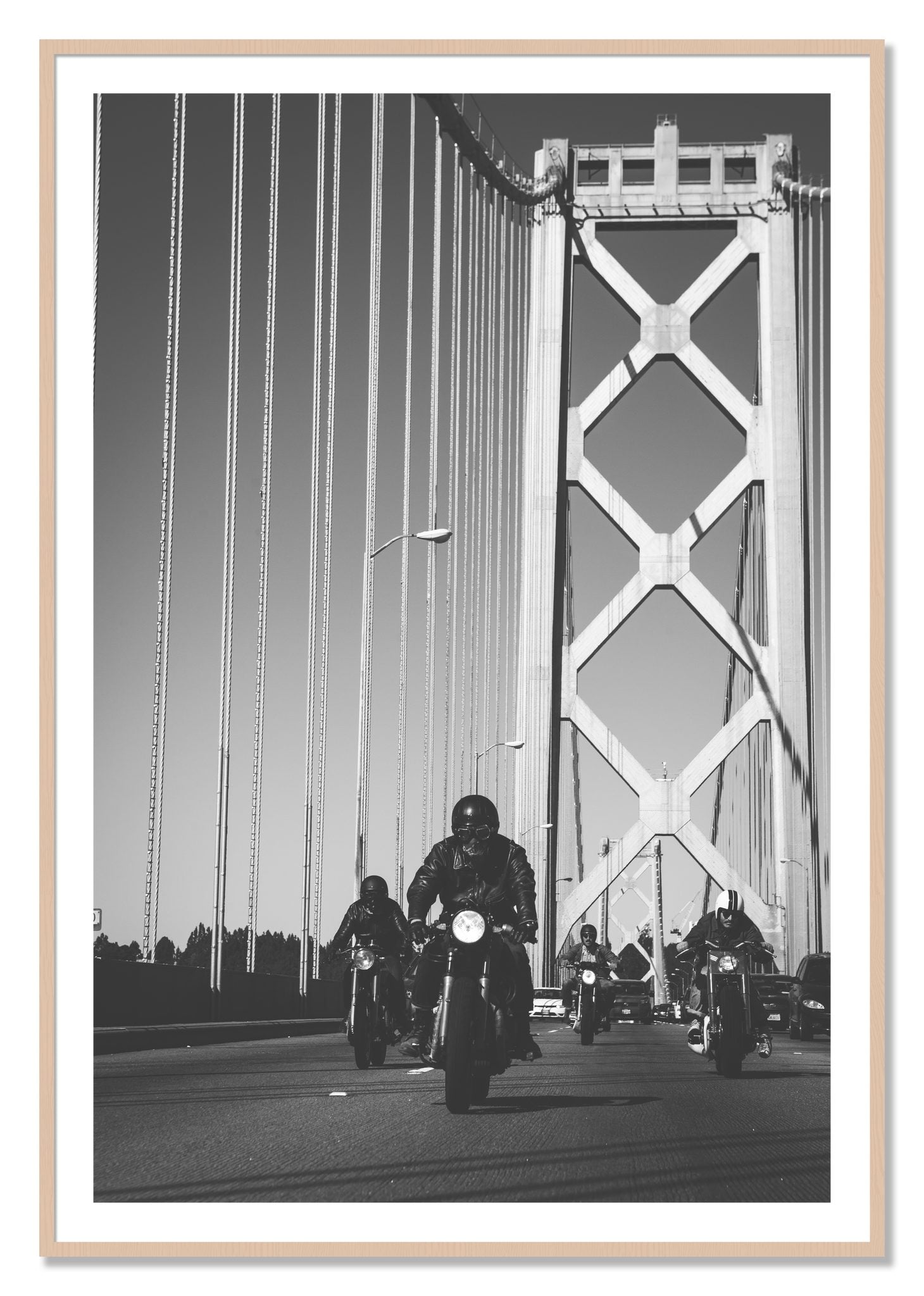 Framed photograph of Bay Bridge Boys by Dylan Ozanich, Maple frame, Borders