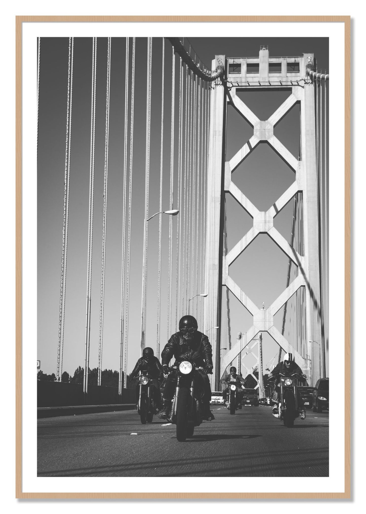 Framed photograph of Bay Bridge Boys by Dylan Ozanich, Oak frame, Borders