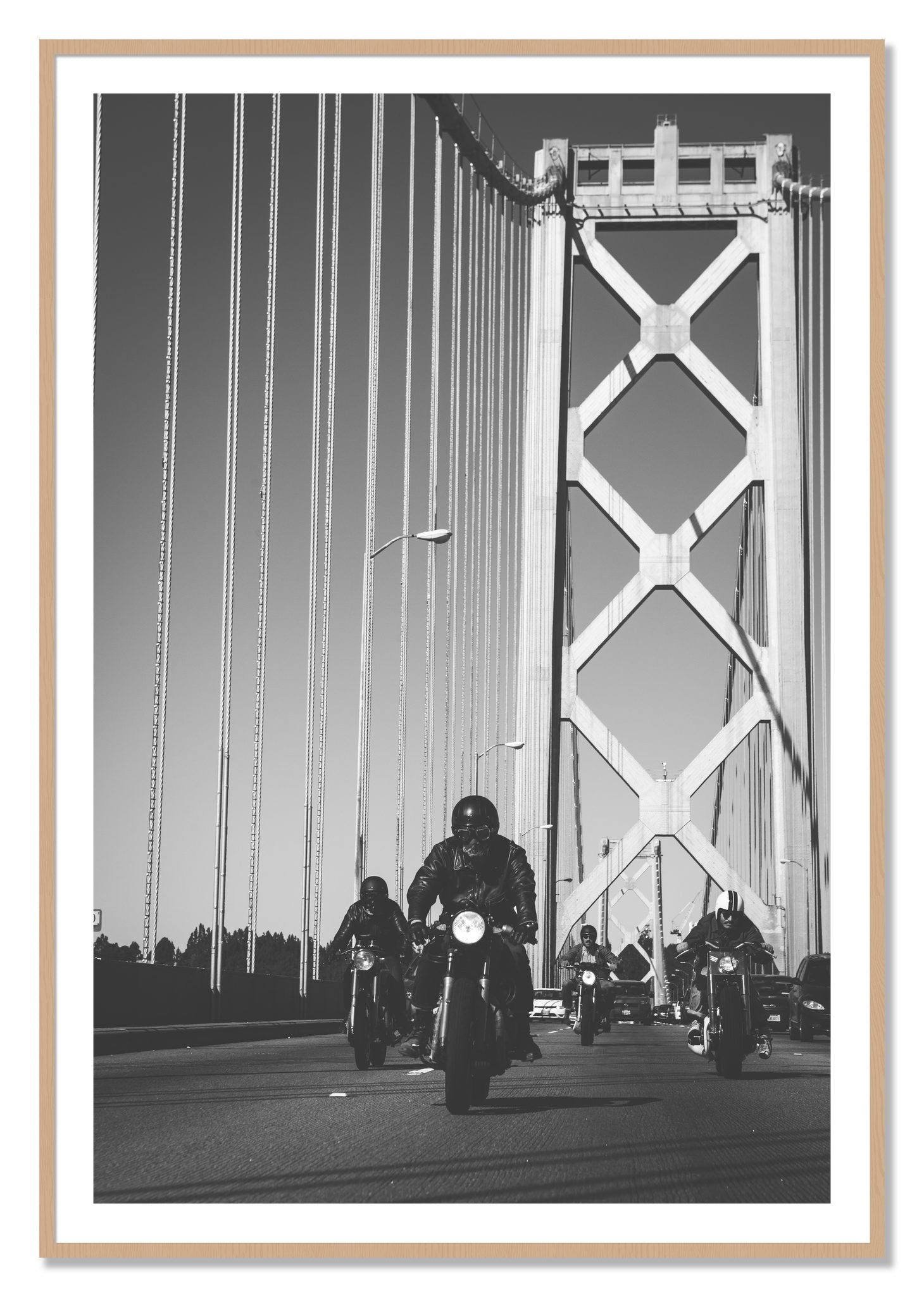 Framed photograph of Bay Bridge Boys by Dylan Ozanich, Oak frame, Borders