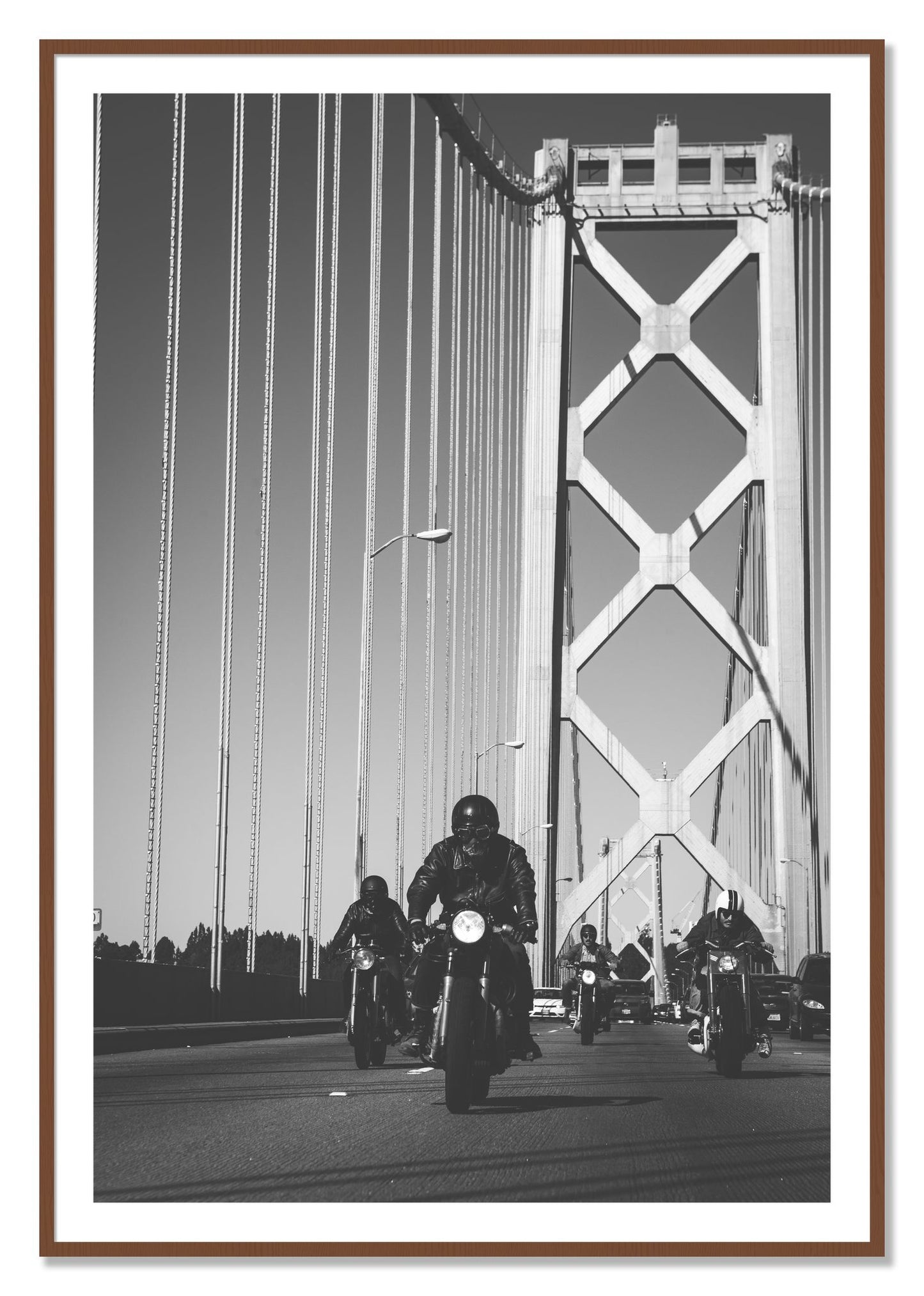 Framed photograph of Bay Bridge Boys by Dylan Ozanich, Walnut frame, Borders