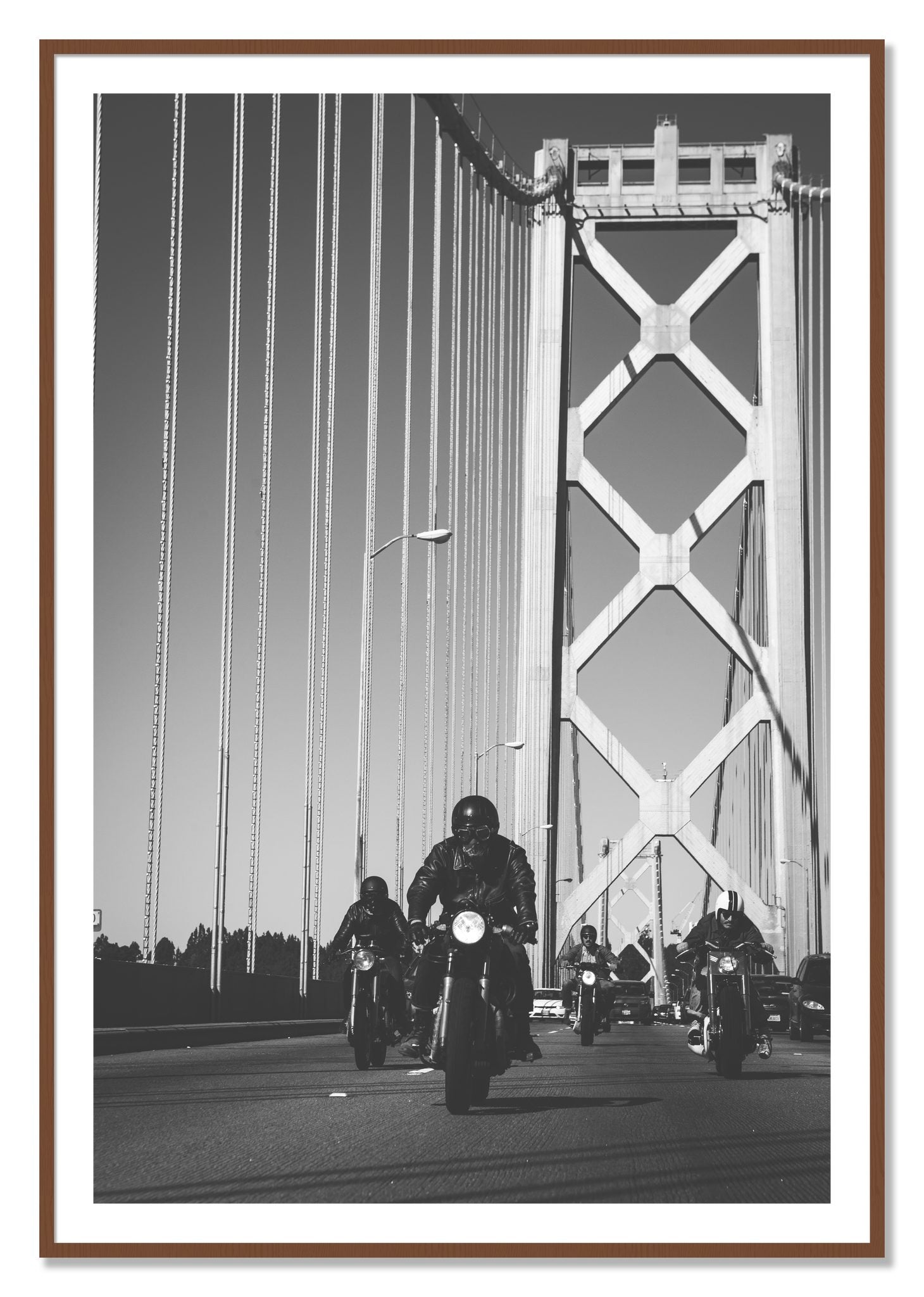 Framed photograph of Bay Bridge Boys by Dylan Ozanich, Walnut frame, Borders