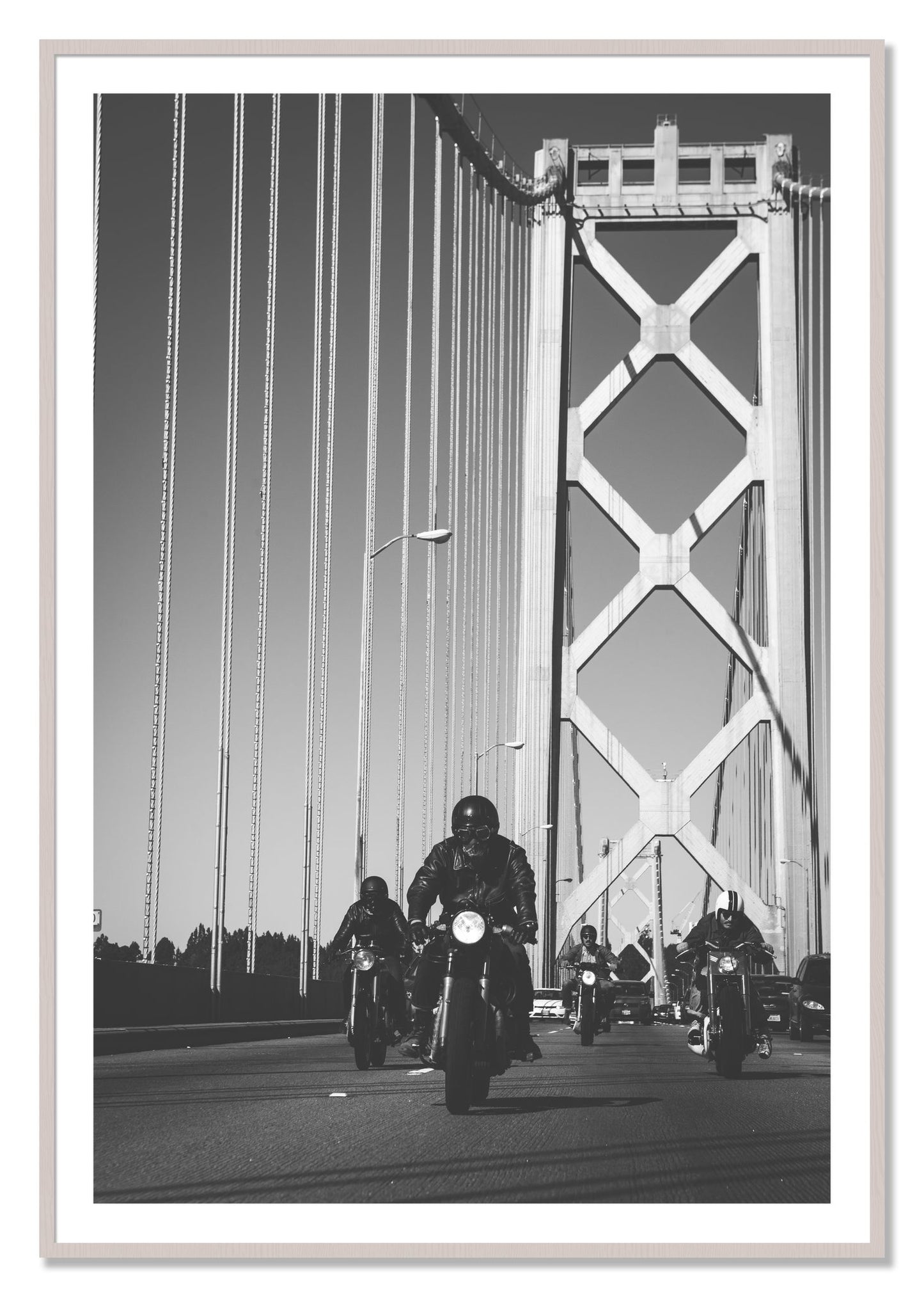 Framed photograph of Bay Bridge Boys by Dylan Ozanich, White Maple frame, Borders