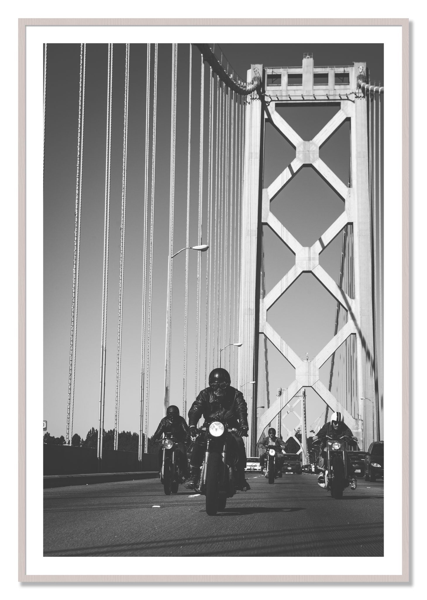 Framed photograph of Bay Bridge Boys by Dylan Ozanich, White Maple frame, Borders