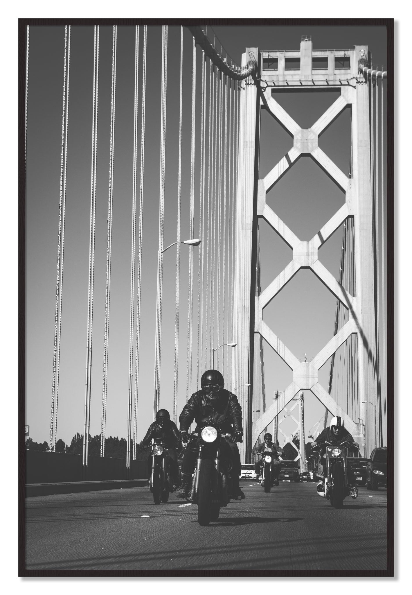 Framed photograph of Bay Bridge Boys by Dylan Ozanich, Black Walnut frame, Full Bleed